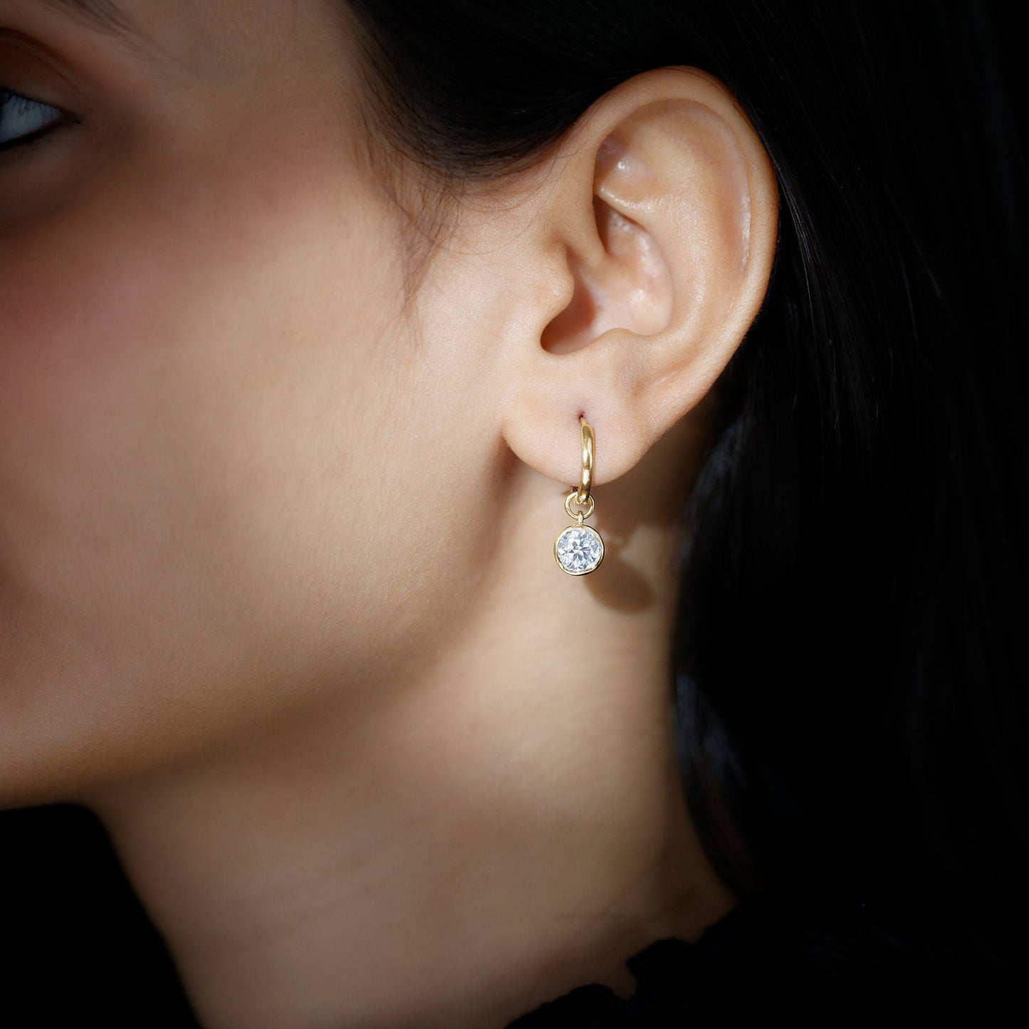 Bezel Set Moissanite and Hinged Hoop Earrings