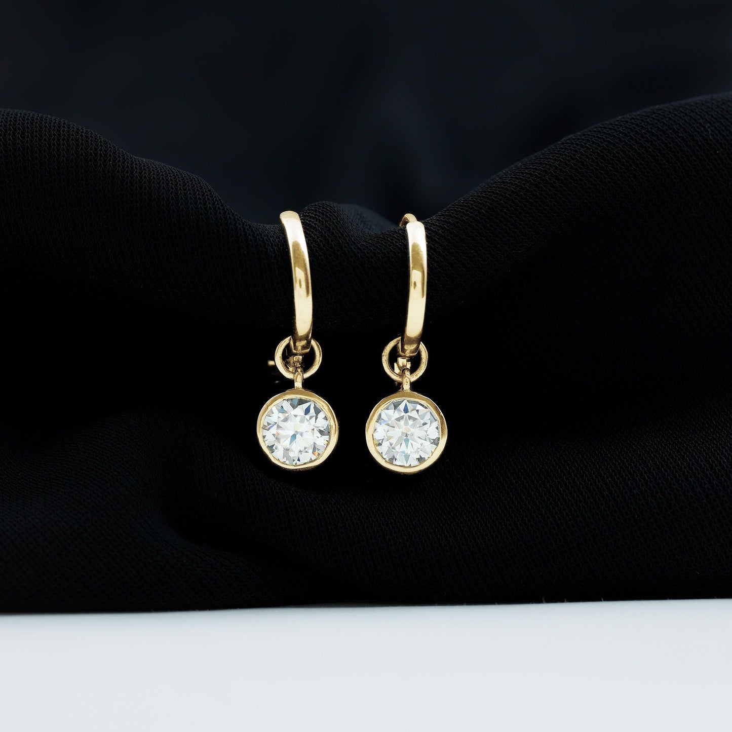 Bezel Set Moissanite and Hinged Hoop Earrings