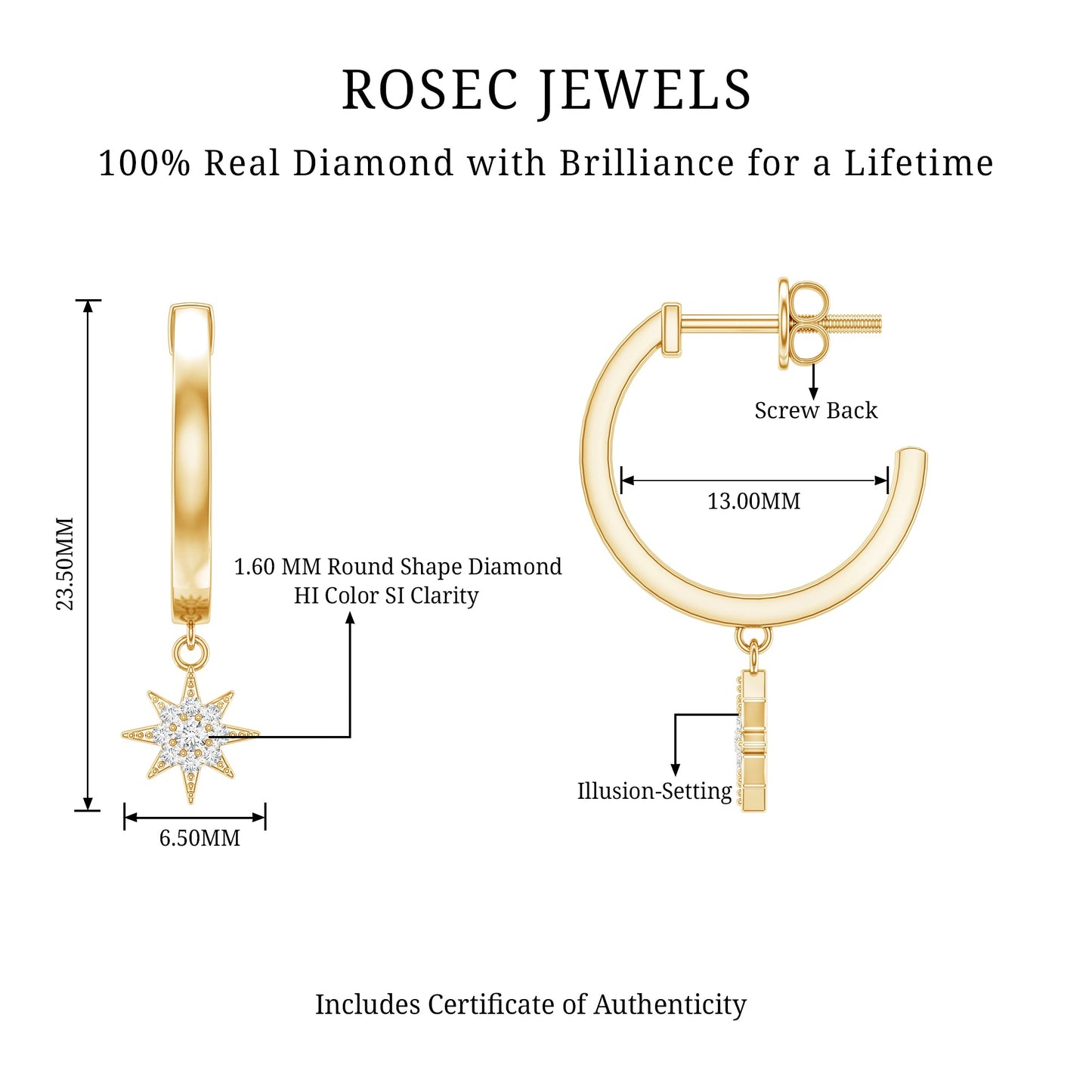 Certified Diamond Star Drop Earrings