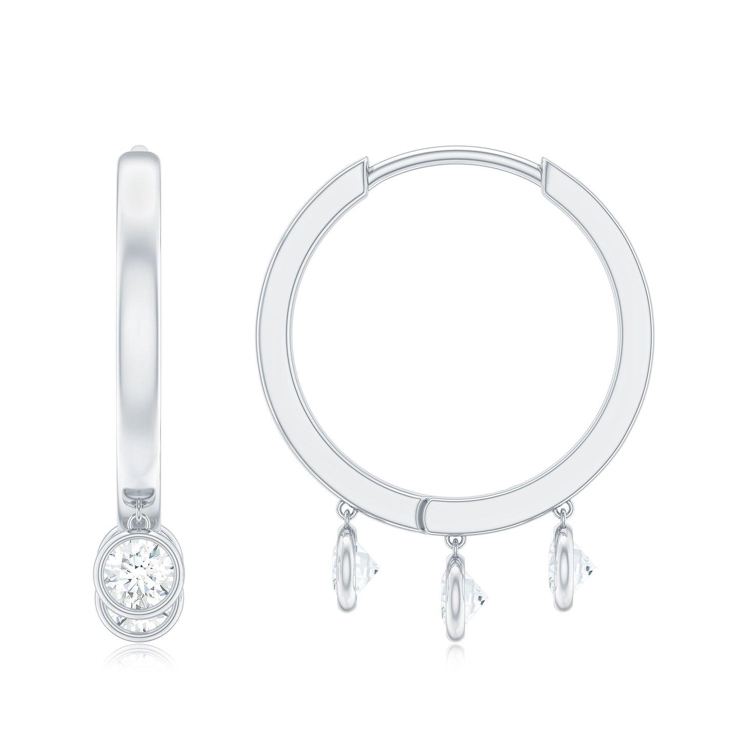 Natural 3 Stone Diamond Drop Hoop Earrings