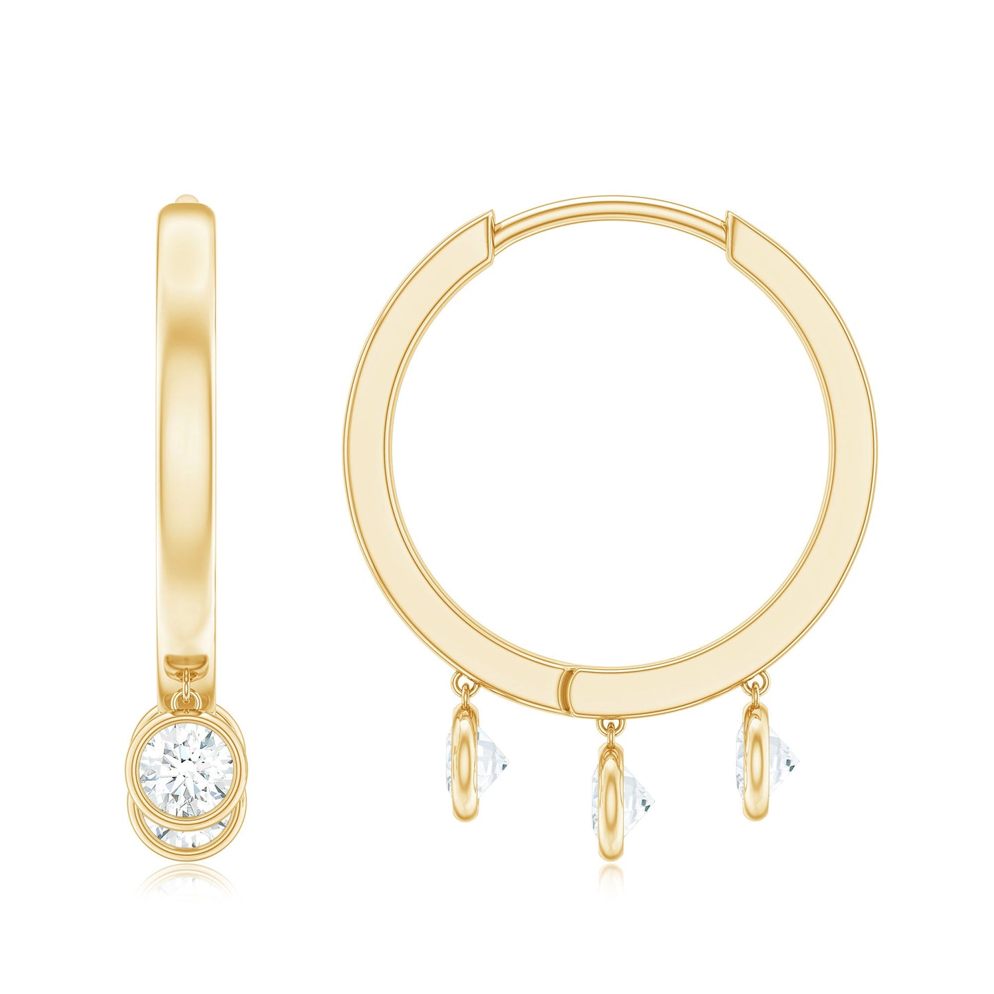 Natural 3 Stone Diamond Drop Hoop Earrings