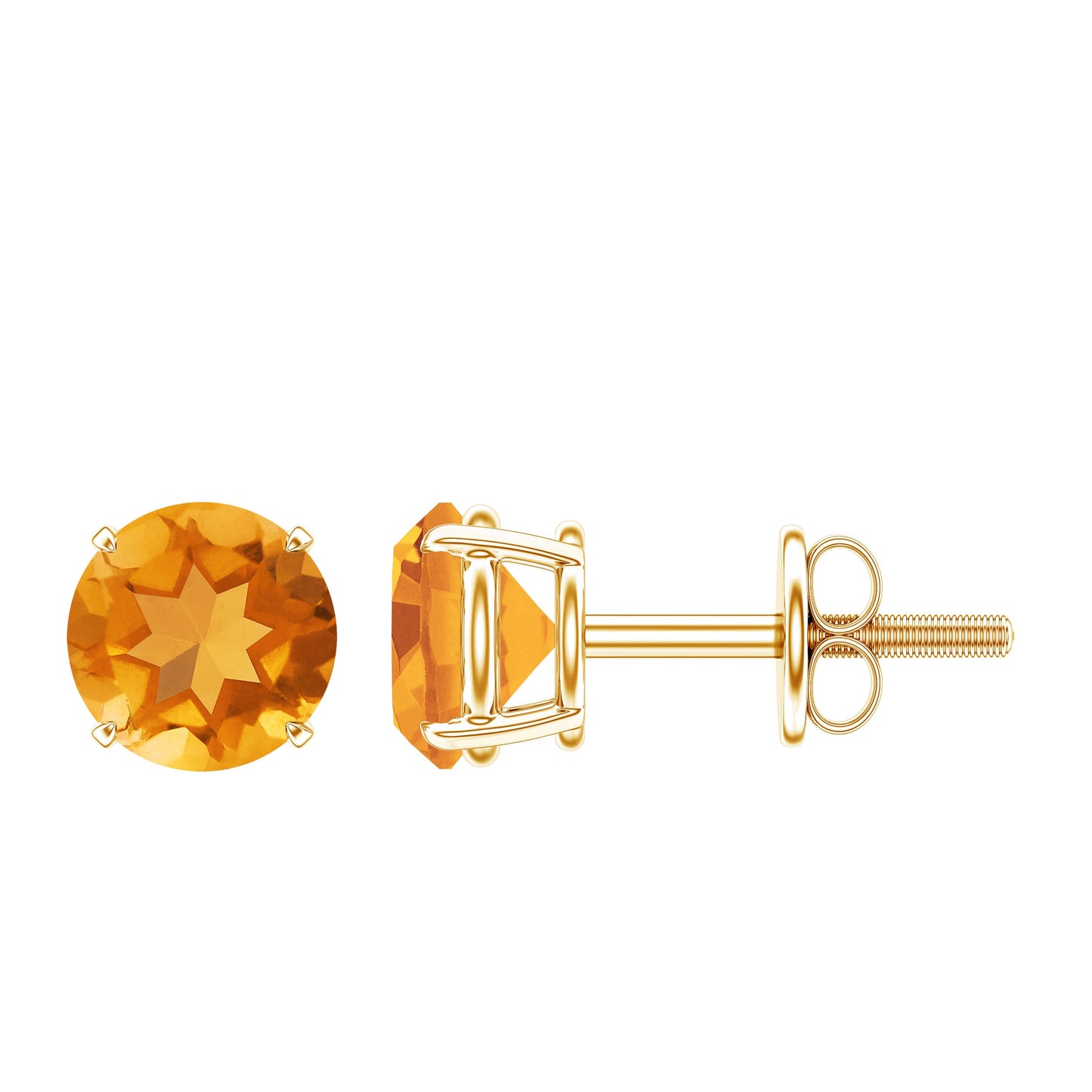 1 CT Round Cut Citrine Solitaire Stud Earrings with Certificate