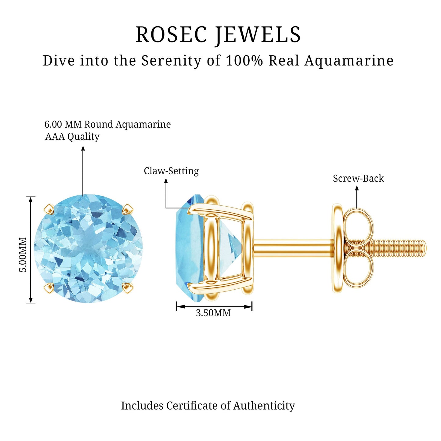 Certified Natural Aquamarine Everyday Earrings with Screw Back