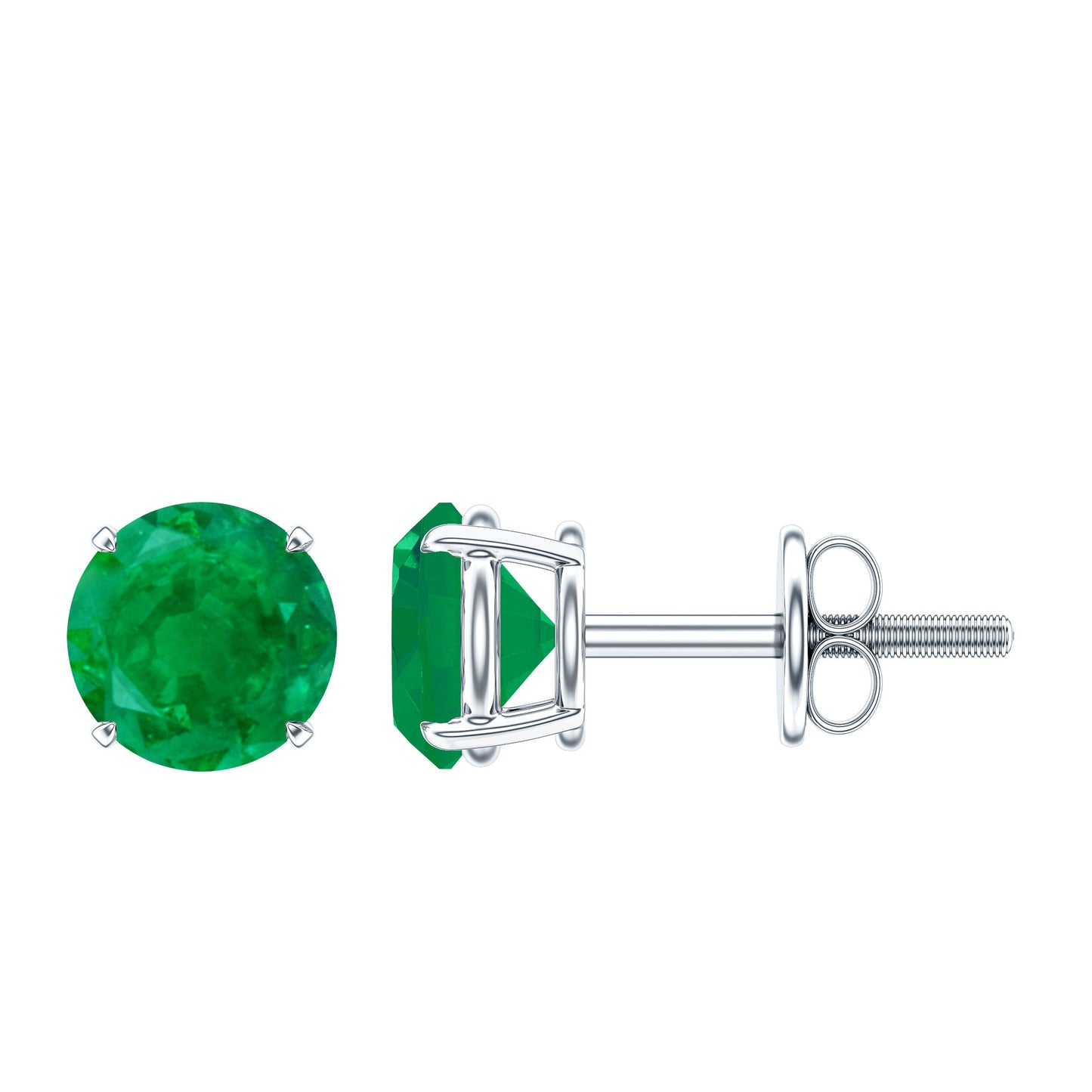 Natural Emerald Stud Earrings with Screw Back