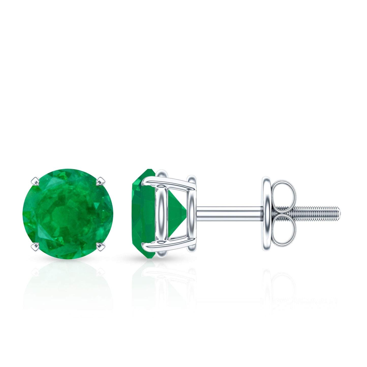 Natural Emerald Stud Earrings with Screw Back