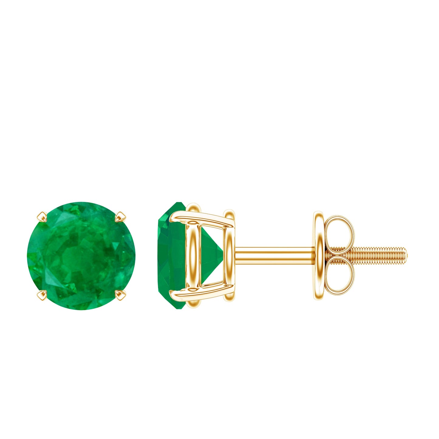 Natural Emerald Stud Earrings with Screw Back