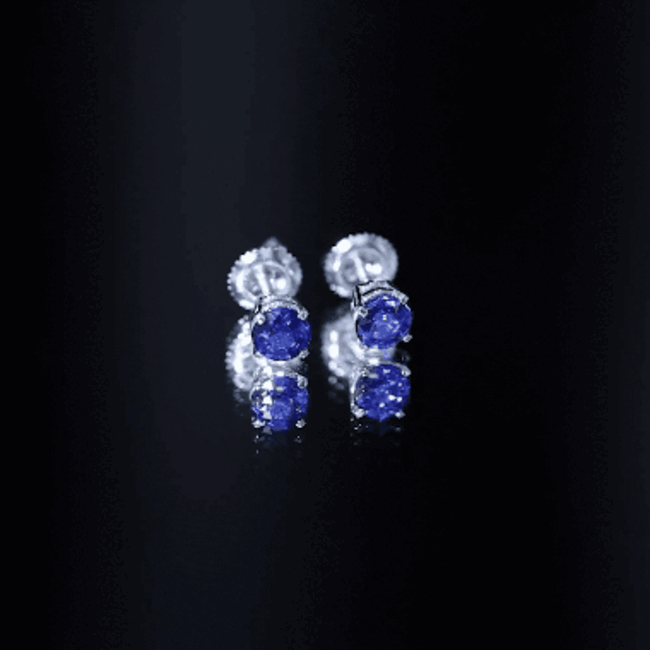 1.9 Carat Round Blue Sapphire Solitaire Stud Earrings in Claw Setting