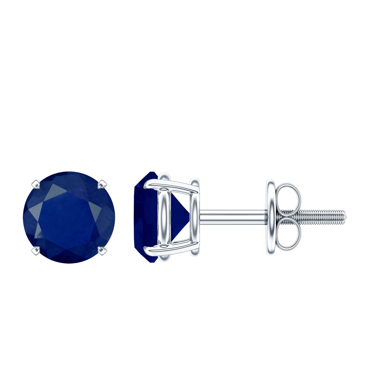 1.9 Carat Round Blue Sapphire Solitaire Stud Earrings in Claw Setting