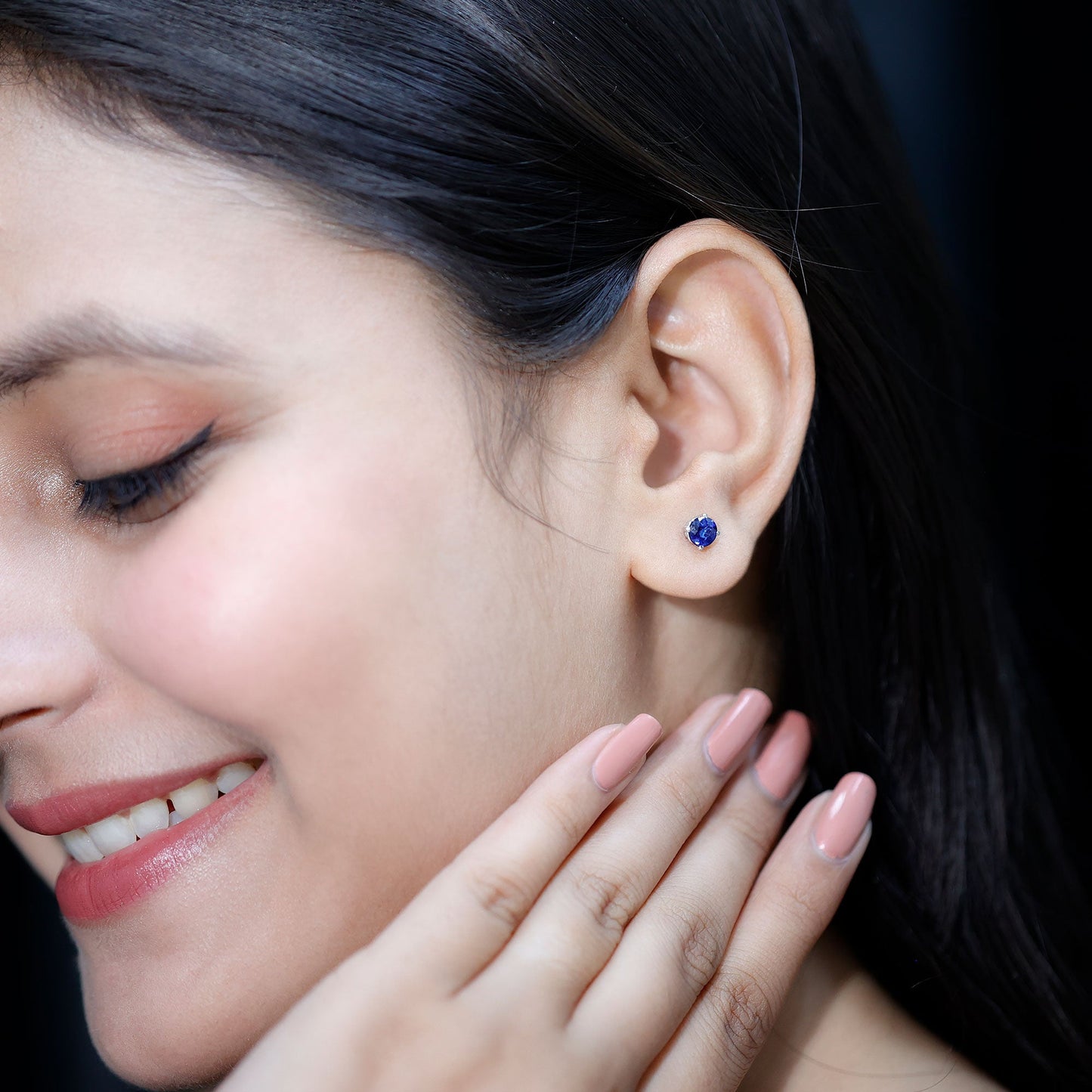 1.9 Carat Round Blue Sapphire Solitaire Stud Earrings in Claw Setting