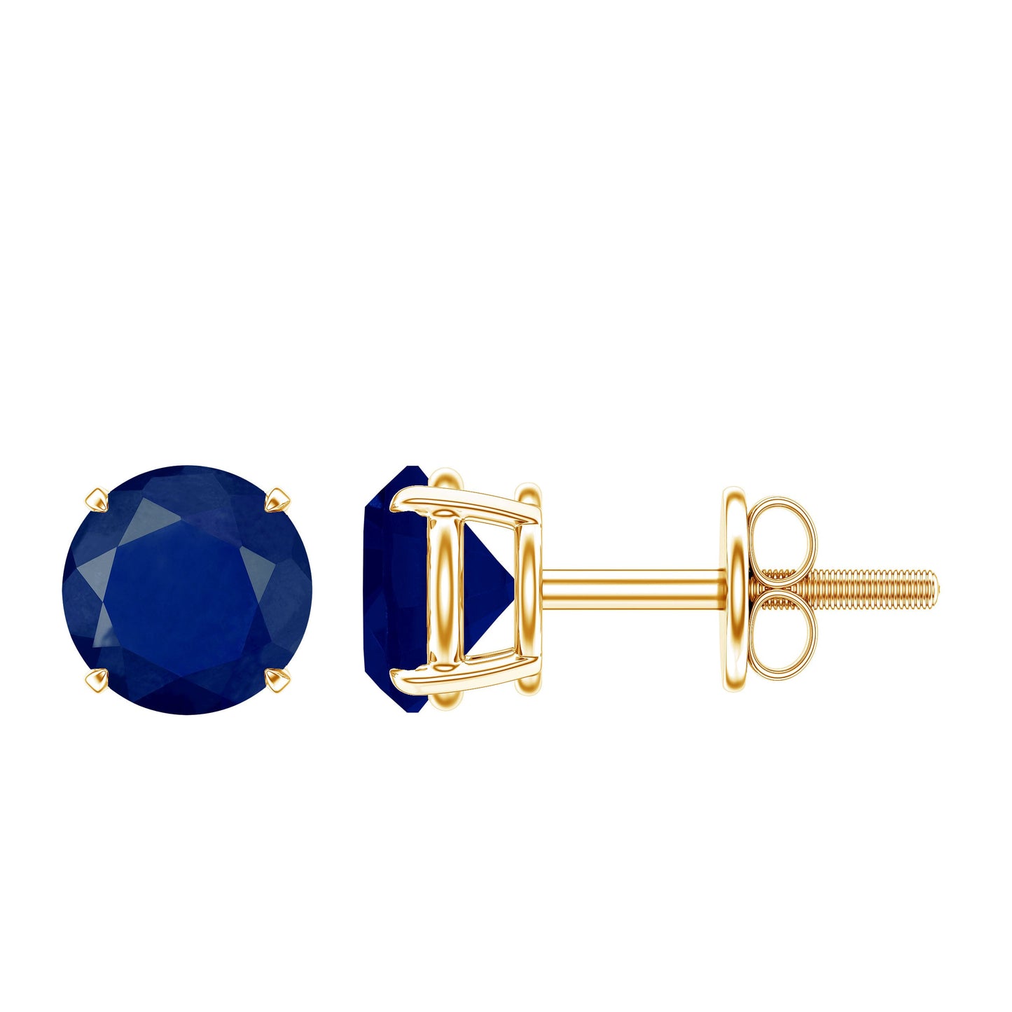 1.9 Carat Round Blue Sapphire Solitaire Stud Earrings in Claw Setting