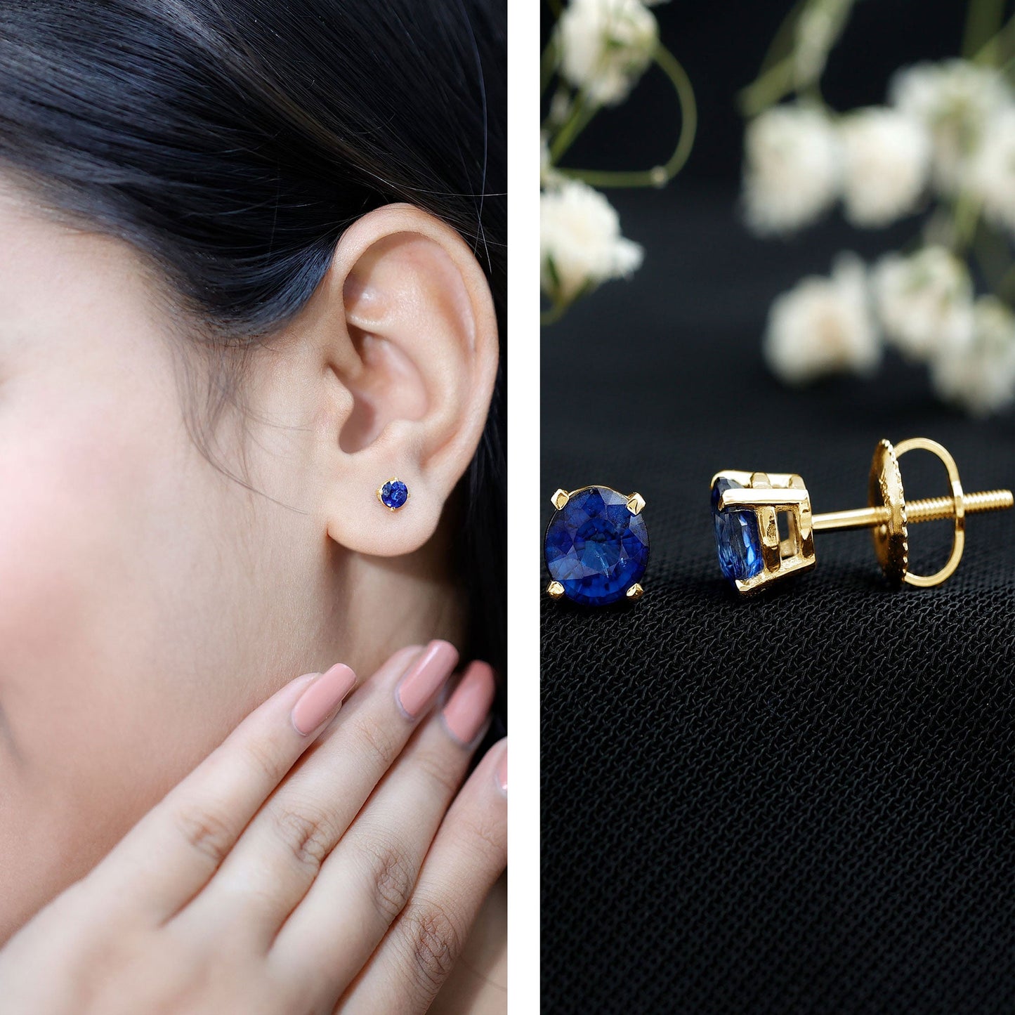 1.9 Carat Round Blue Sapphire Solitaire Stud Earrings in Claw Setting