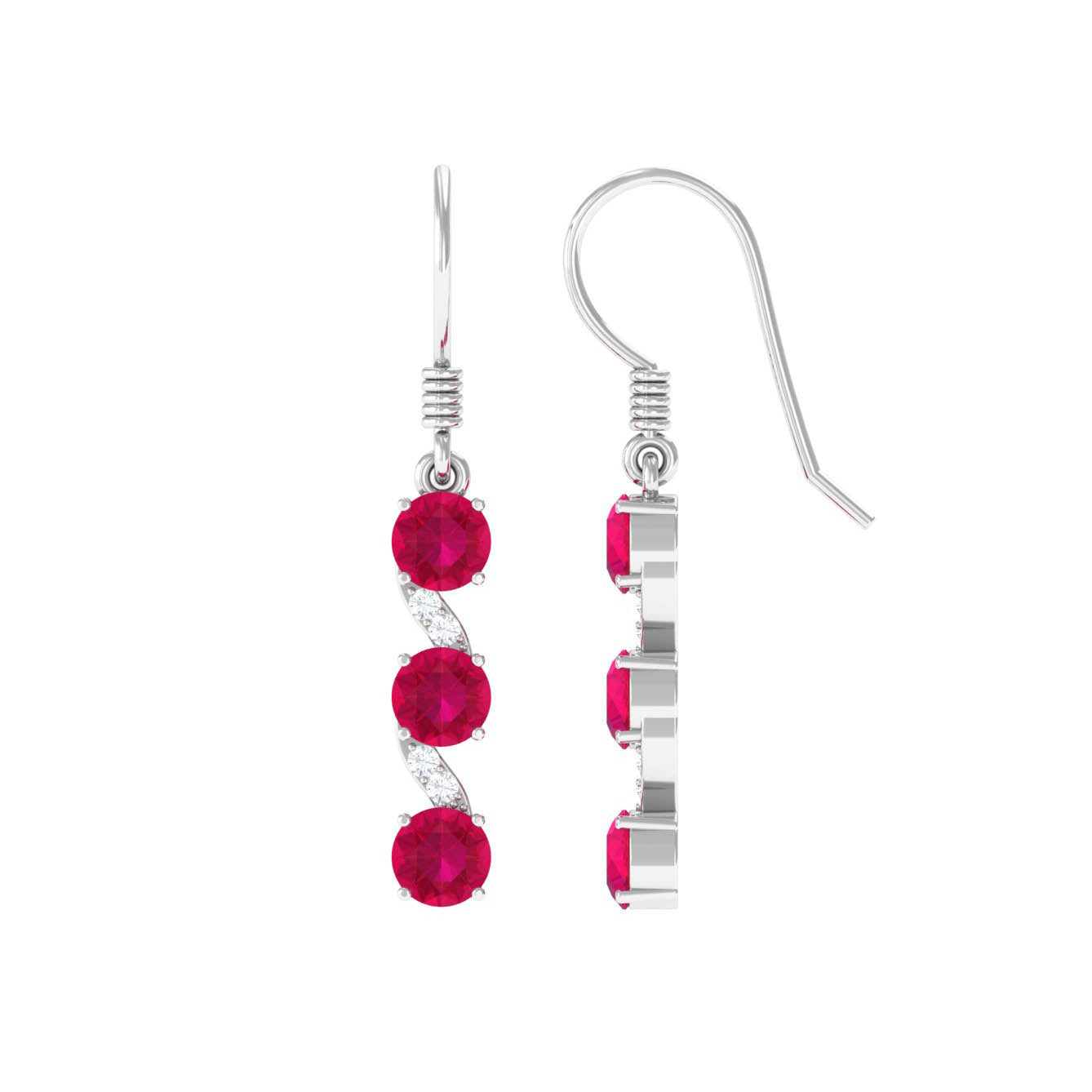 Natural Ruby Diamond Dangle Earrings with Fish Hook