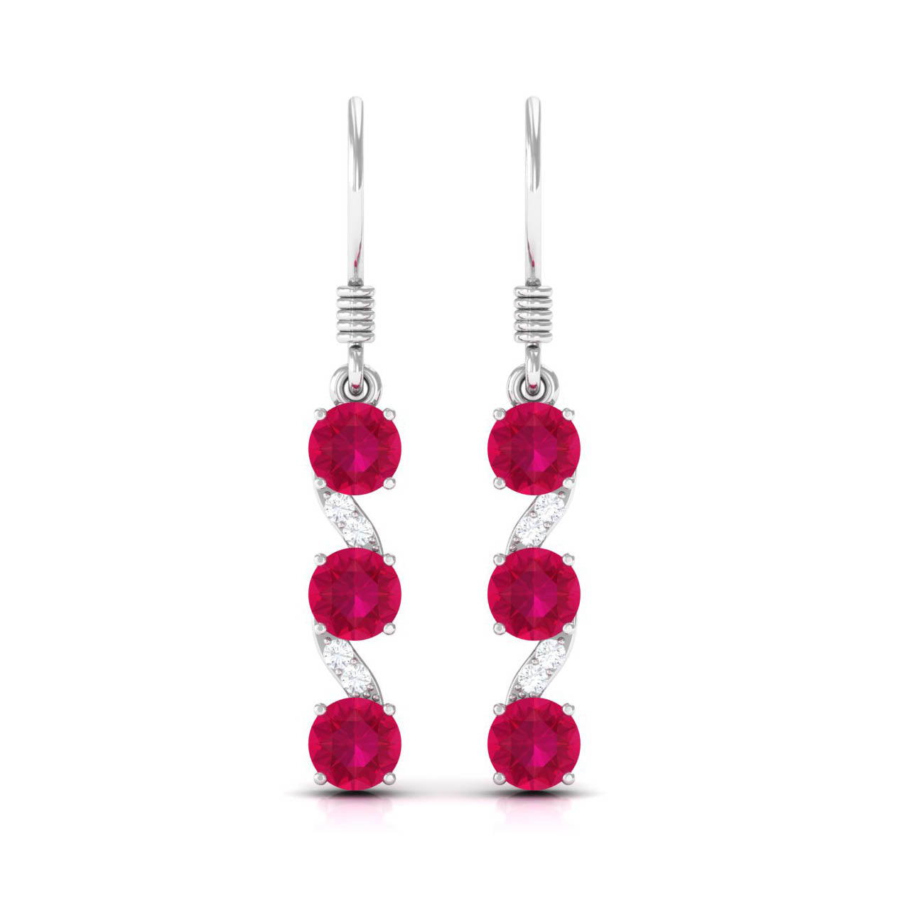 Natural Ruby Diamond Dangle Earrings with Fish Hook