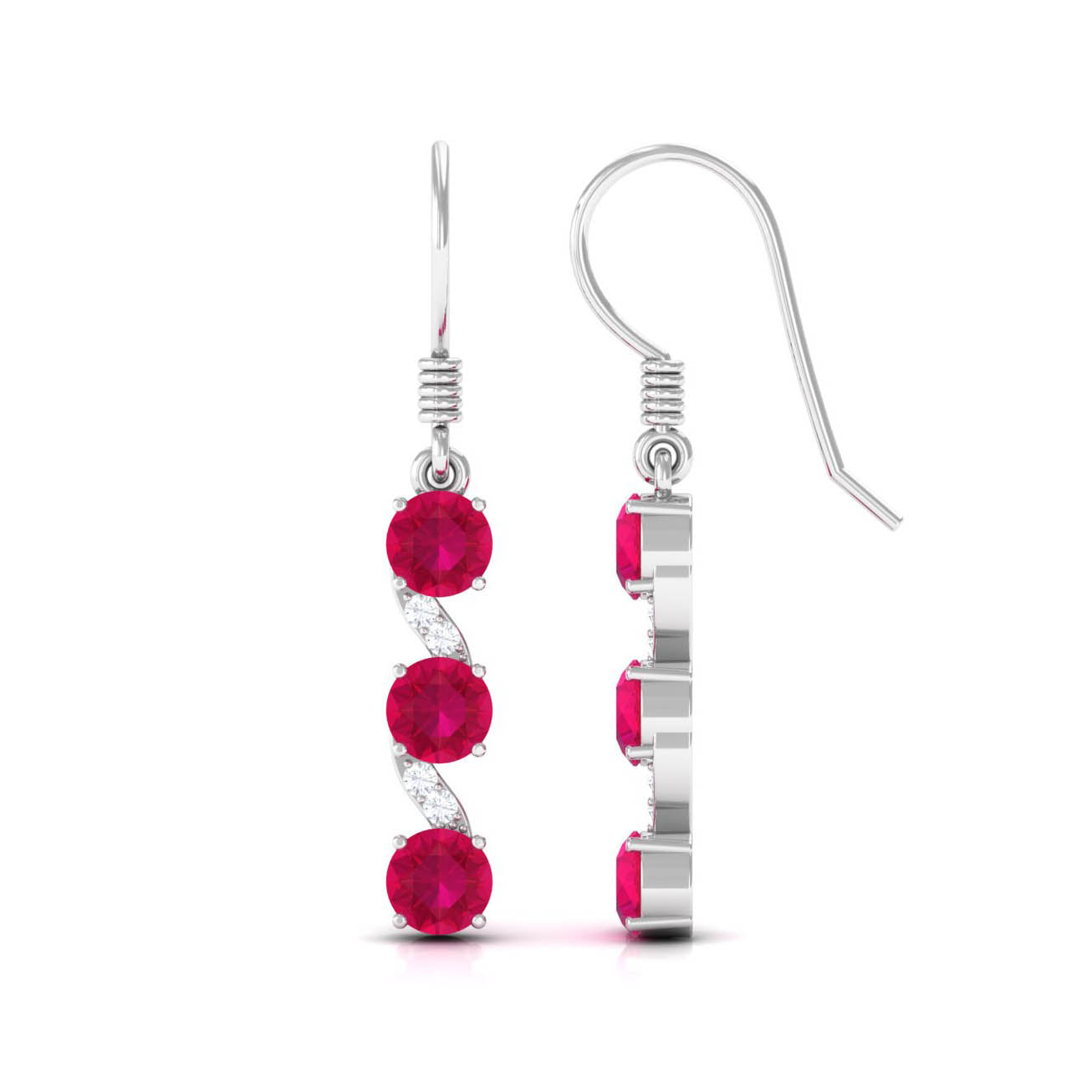 Natural Ruby Diamond Dangle Earrings with Fish Hook