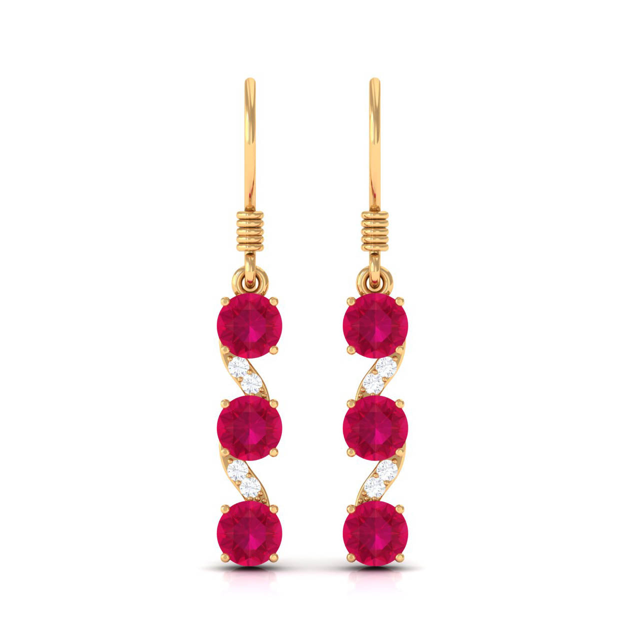 Natural Ruby Diamond Dangle Earrings with Fish Hook