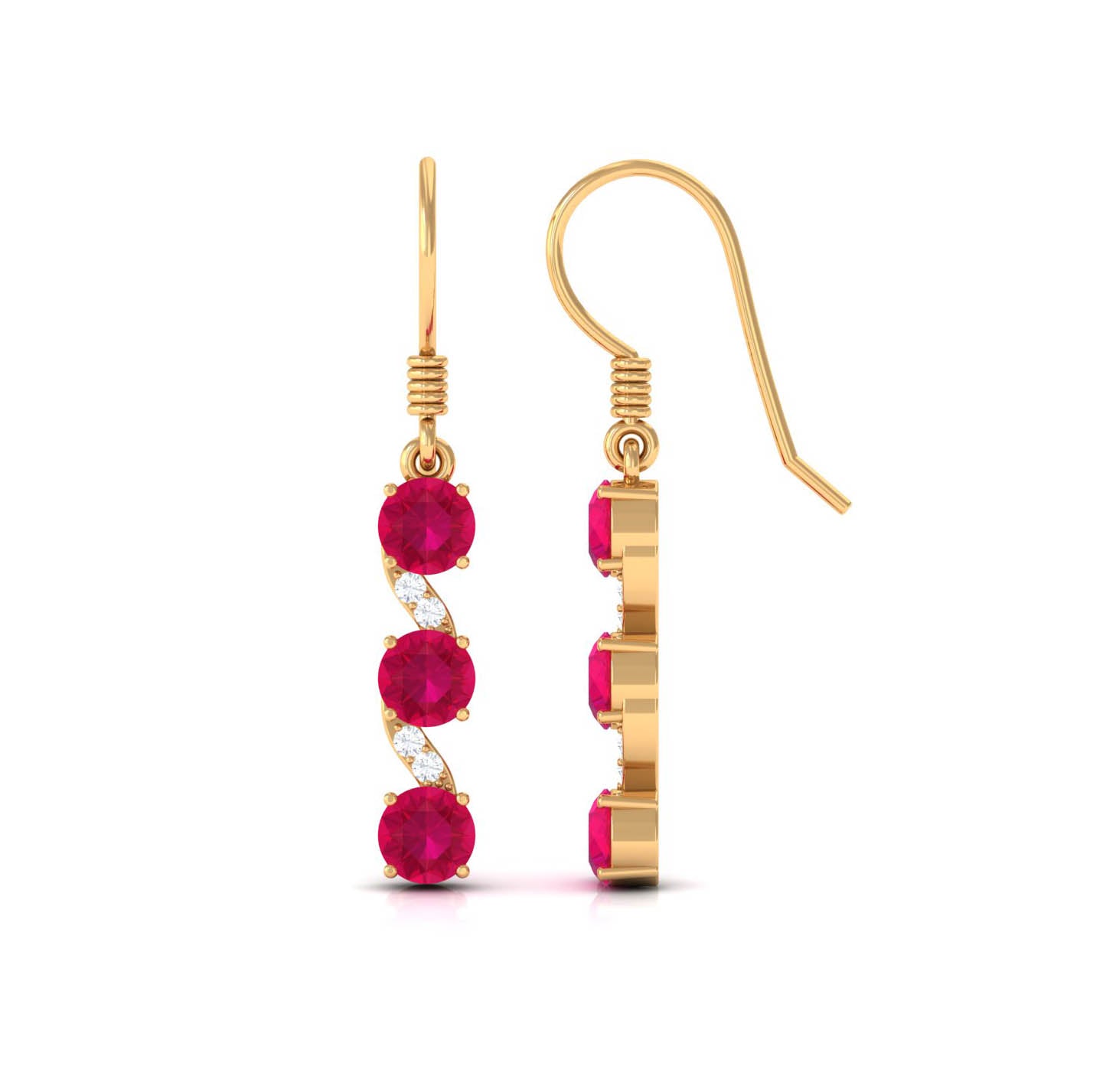 Natural Ruby Diamond Dangle Earrings with Fish Hook