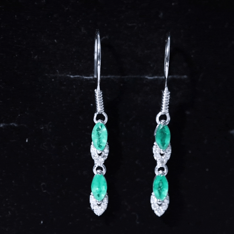 Marquise Cut Emerald Dangle Earrings with Diamond