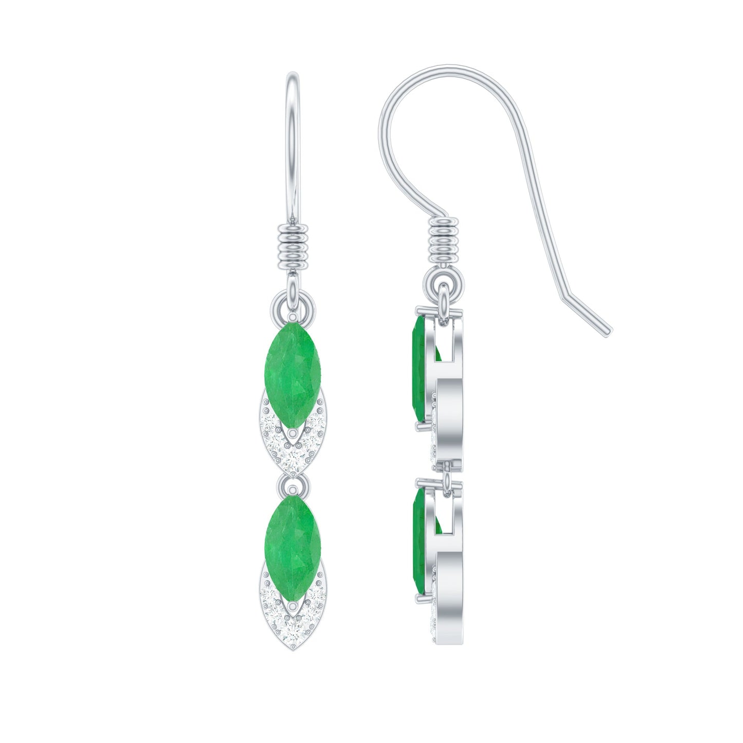 Marquise Cut Emerald Dangle Earrings with Diamond