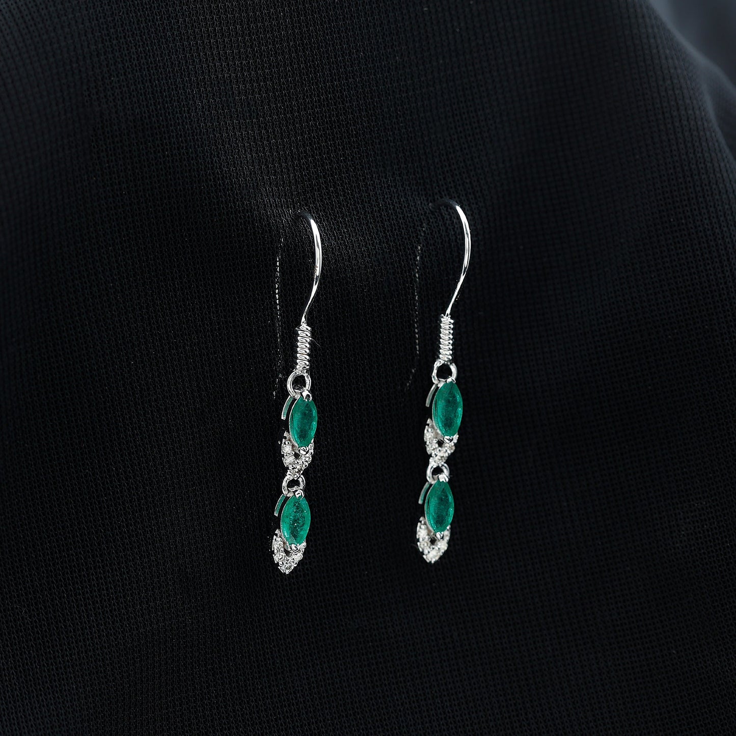 Marquise Cut Emerald Dangle Earrings with Diamond