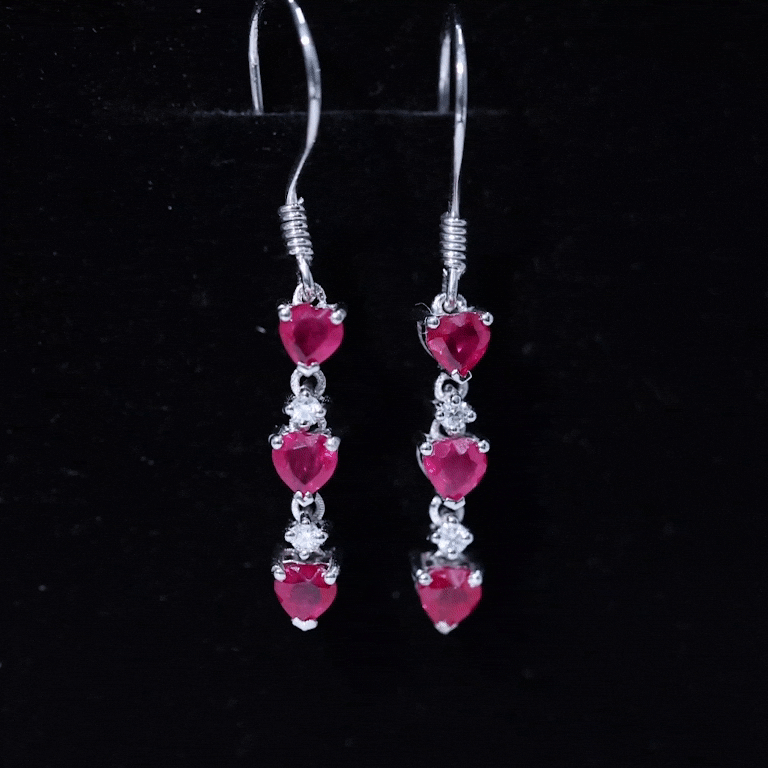 Lab Grown Ruby Heart Dangle Earrings with Diamond