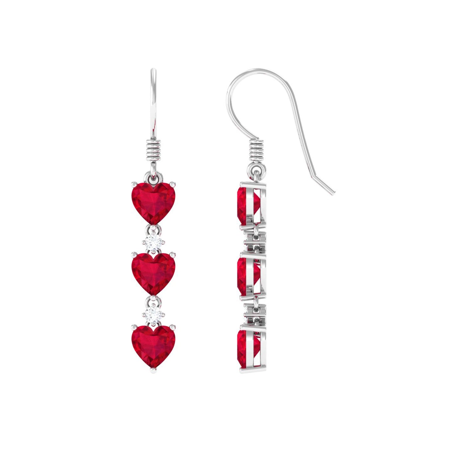 Lab Grown Ruby Heart Dangle Earrings with Diamond