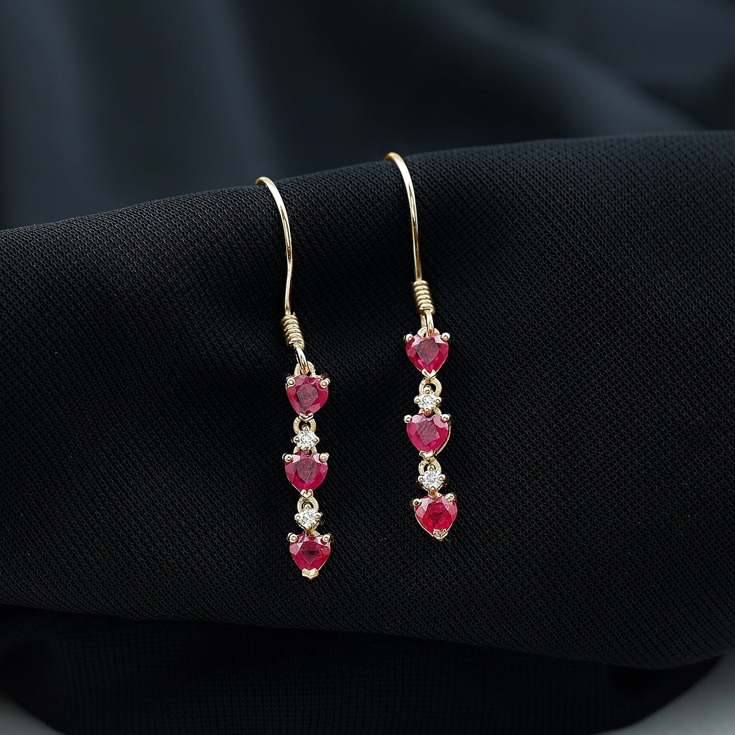 Lab Grown Ruby Heart Dangle Earrings with Diamond
