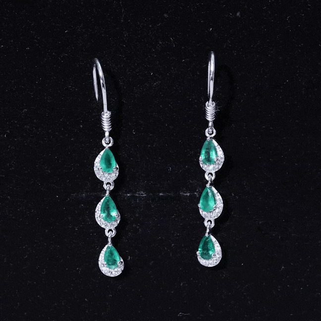 Pear Cut Emerald Dangle Earrings with Diamond