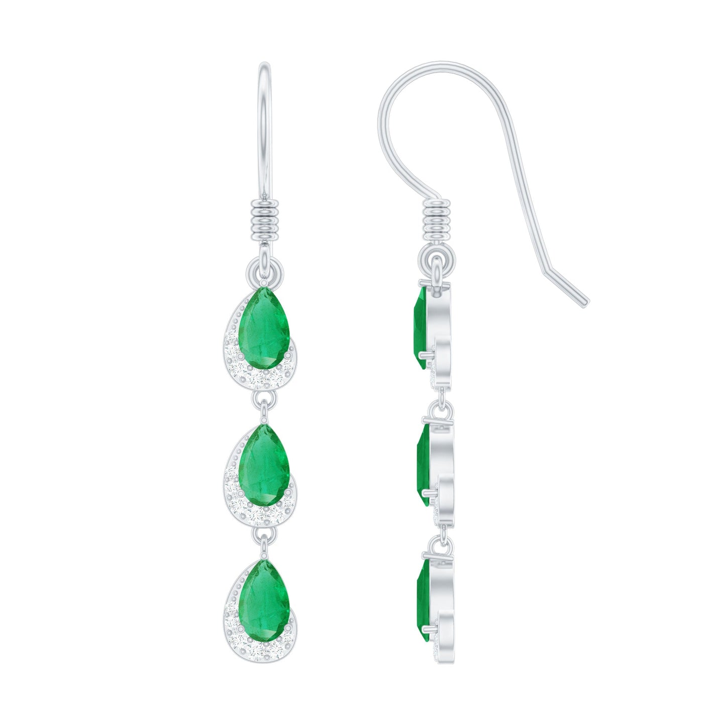 Pear Cut Emerald Dangle Earrings with Diamond