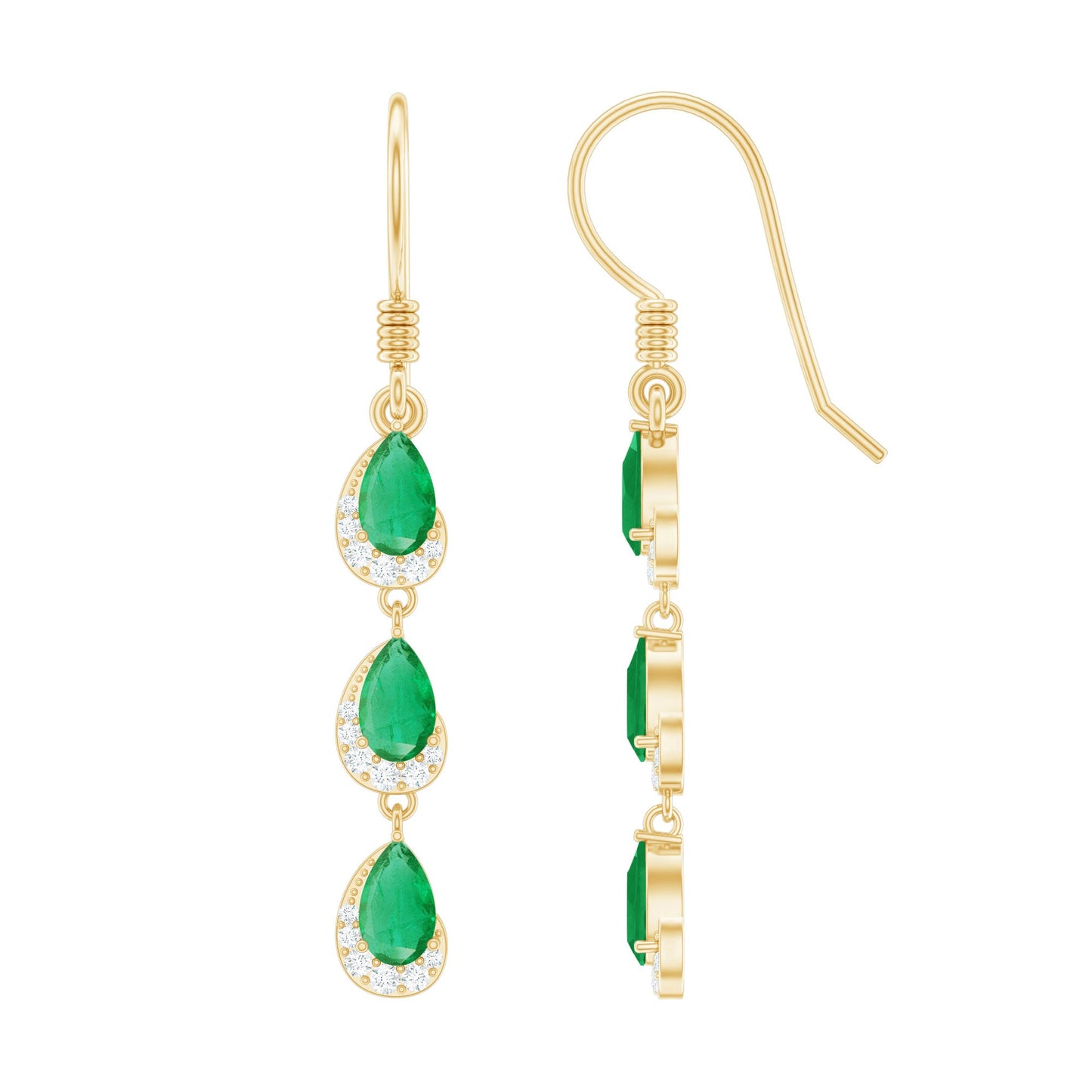 Pear Cut Emerald Dangle Earrings with Diamond