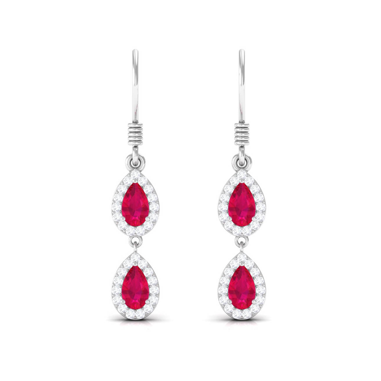 Real Pear Shape Ruby Dangle Earrings with Diamond