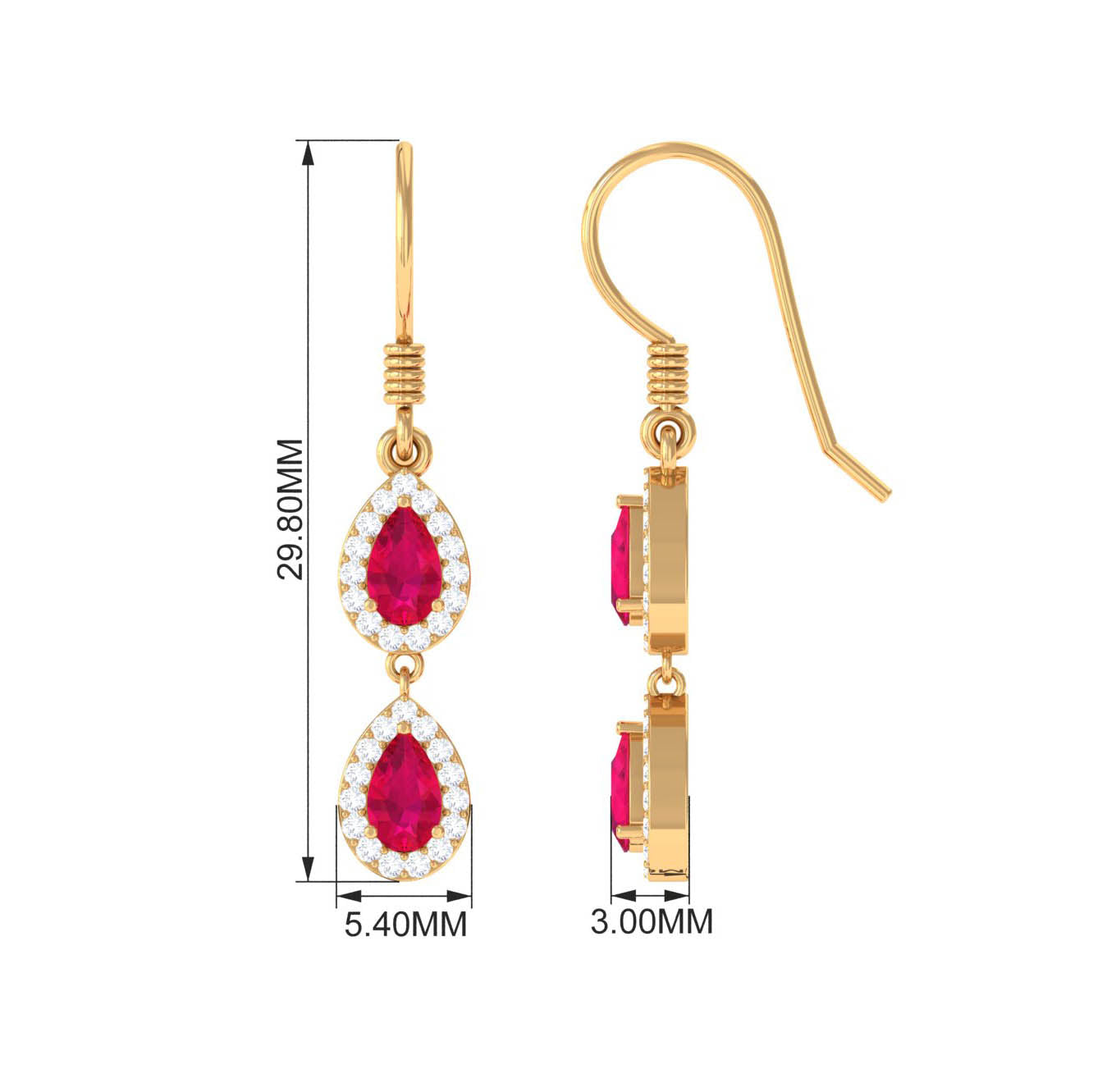 Real Pear Shape Ruby Dangle Earrings with Diamond