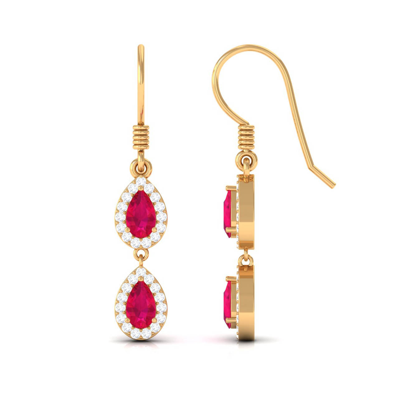 Real Pear Shape Ruby Dangle Earrings with Diamond