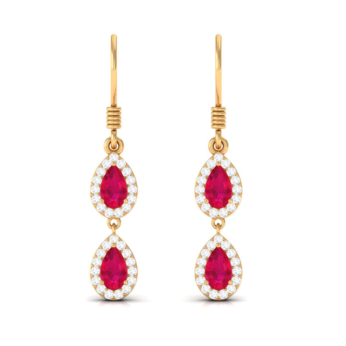 Real Pear Shape Ruby Dangle Earrings with Diamond