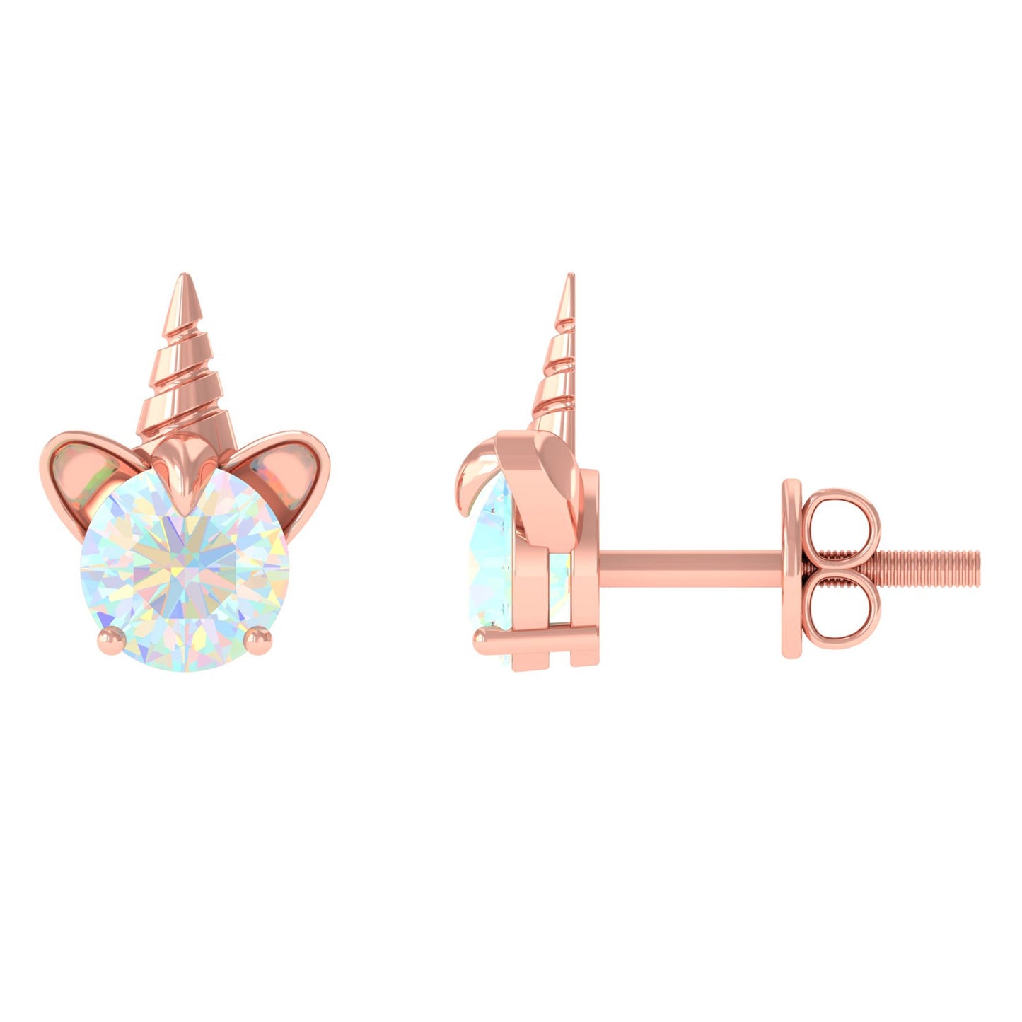 1 Carat Ethiopian Opal Unicorn Stud Earrings for Women