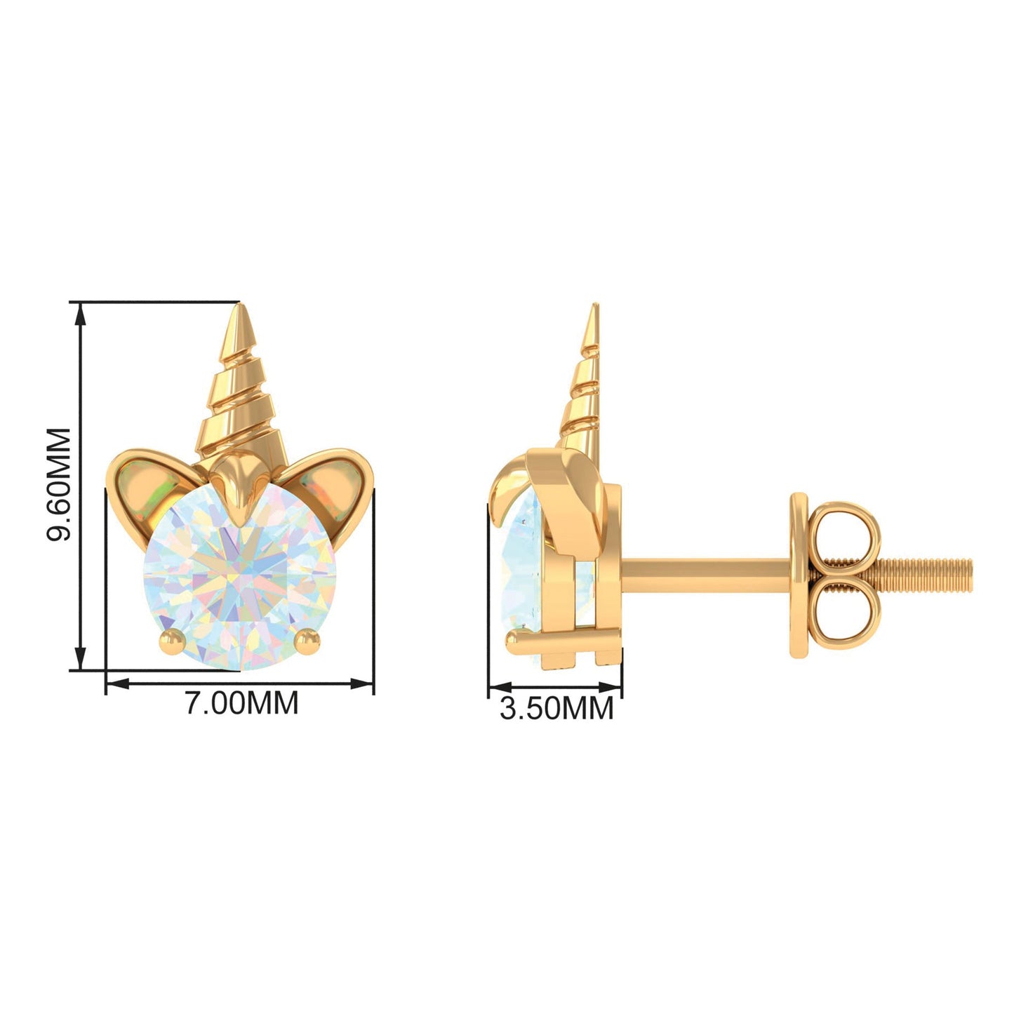1 Carat Ethiopian Opal Unicorn Stud Earrings for Women