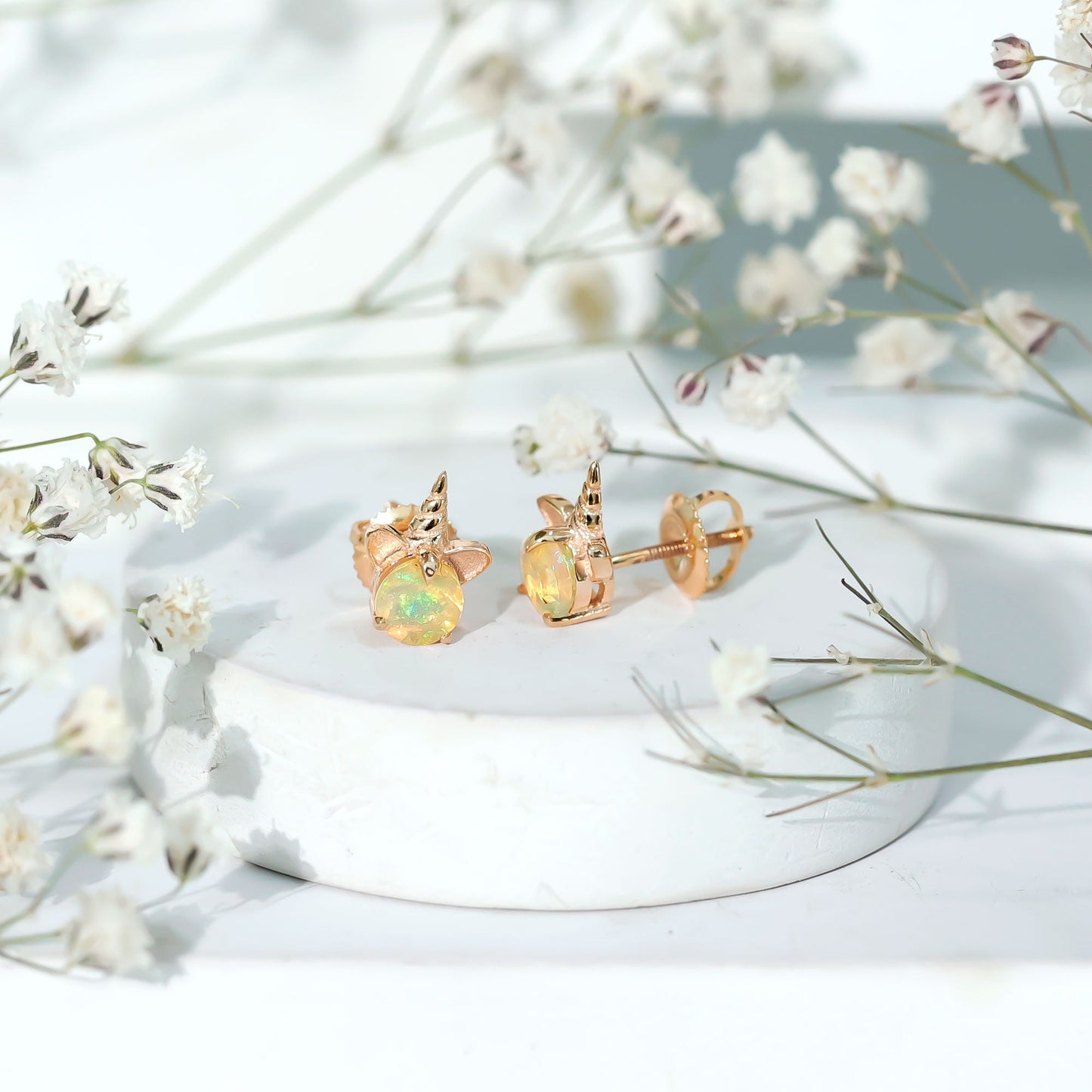 1 Carat Ethiopian Opal Unicorn Stud Earrings for Women