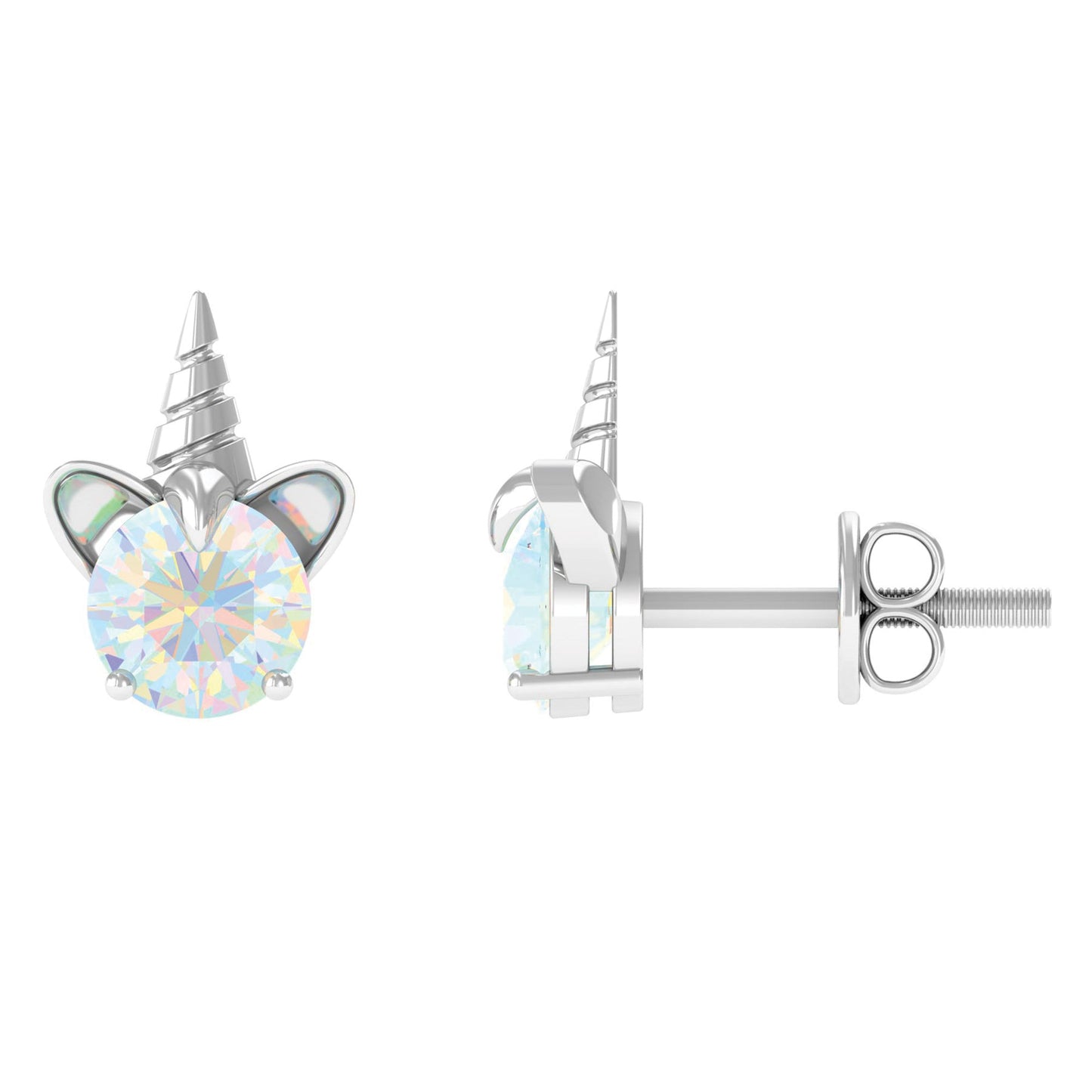 1 Carat Ethiopian Opal Unicorn Stud Earrings for Women