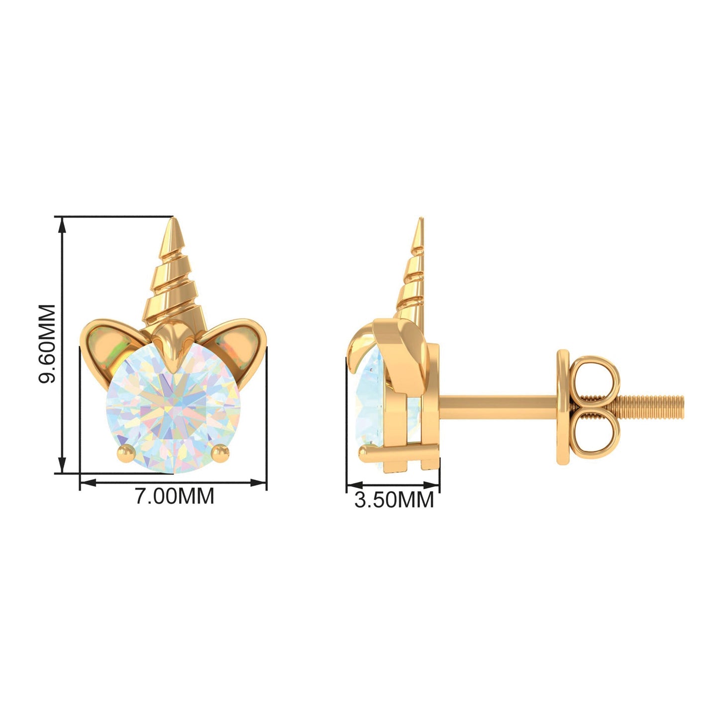 1 Carat Ethiopian Opal Unicorn Stud Earrings for Women