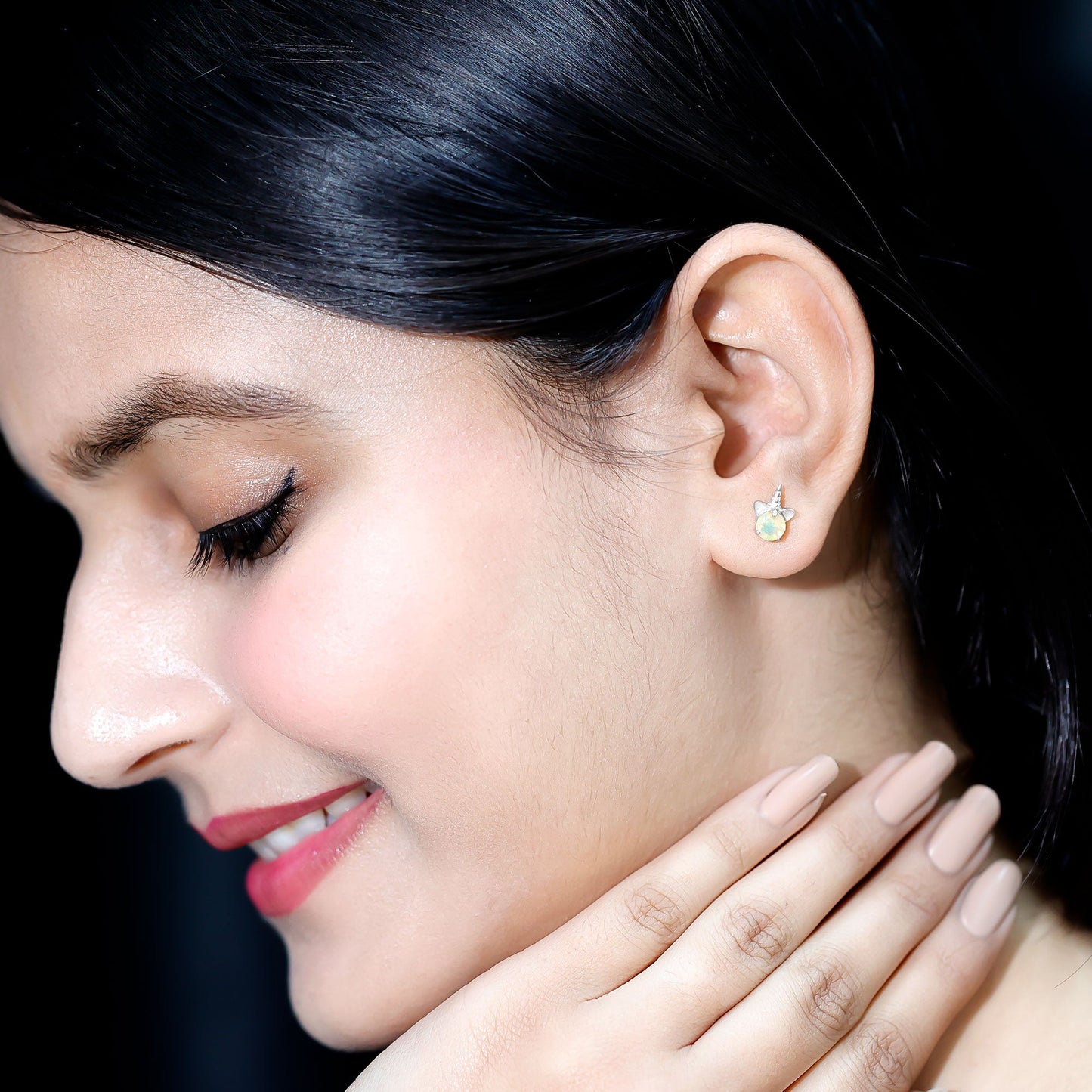 1 Carat Ethiopian Opal Unicorn Stud Earrings for Women
