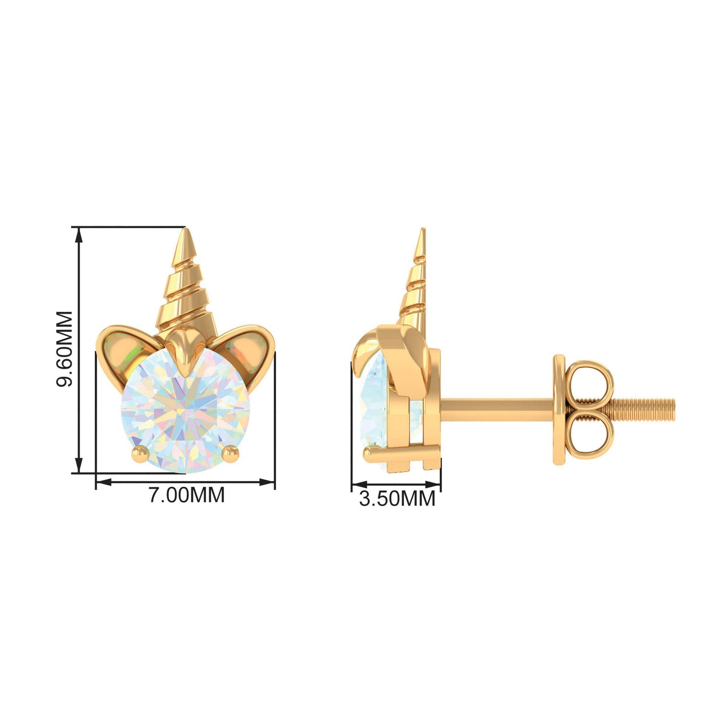 1 Carat Ethiopian Opal Unicorn Stud Earrings for Women
