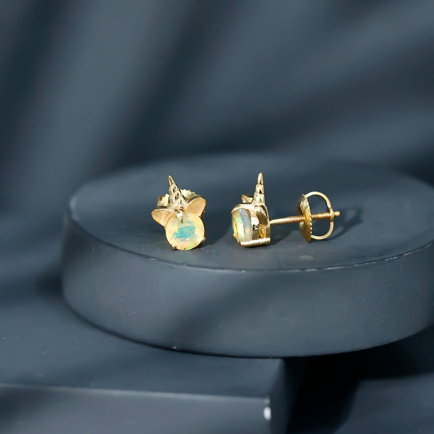1 Carat Ethiopian Opal Unicorn Stud Earrings for Women