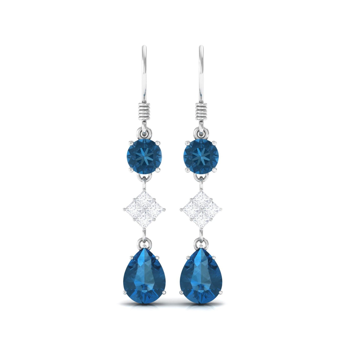2.3 CT London Blue Topaz and Diamond Dangle Drop Earrings