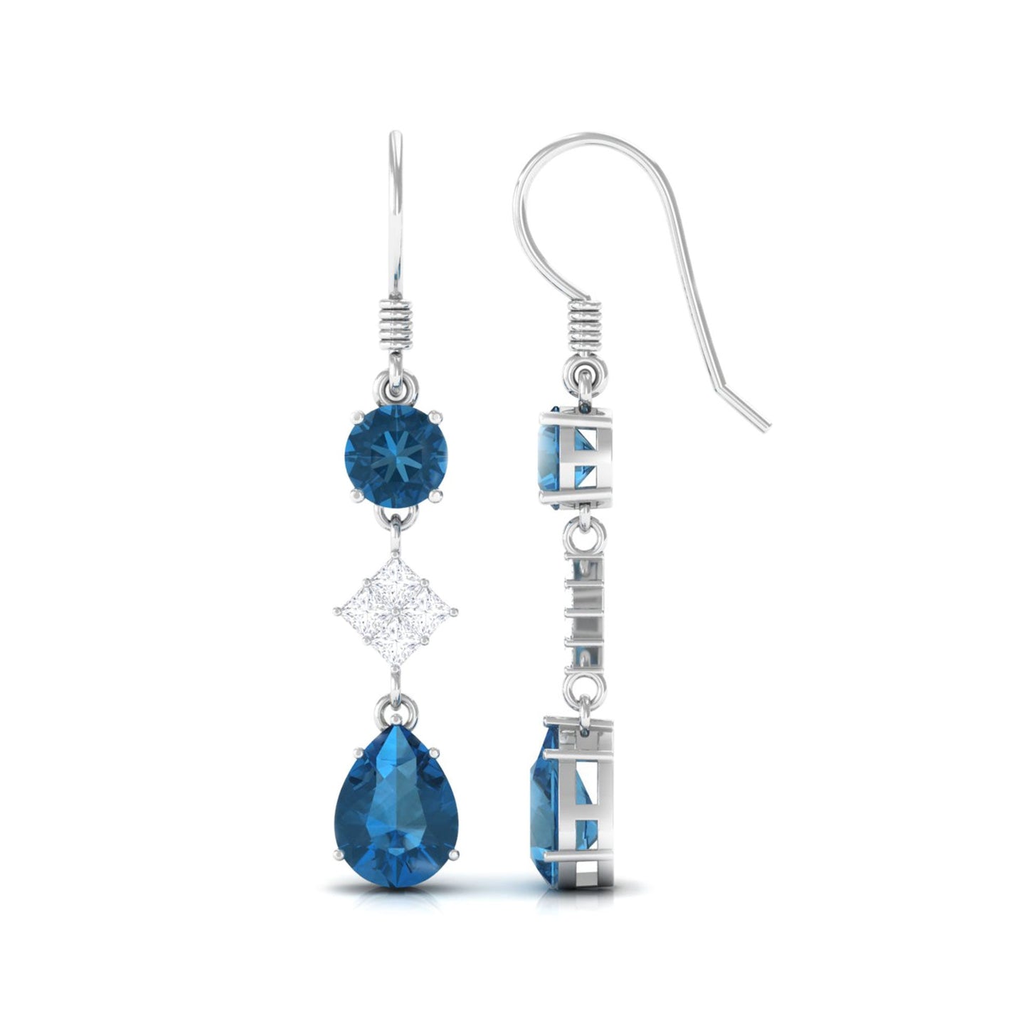 2.3 CT London Blue Topaz and Diamond Dangle Drop Earrings