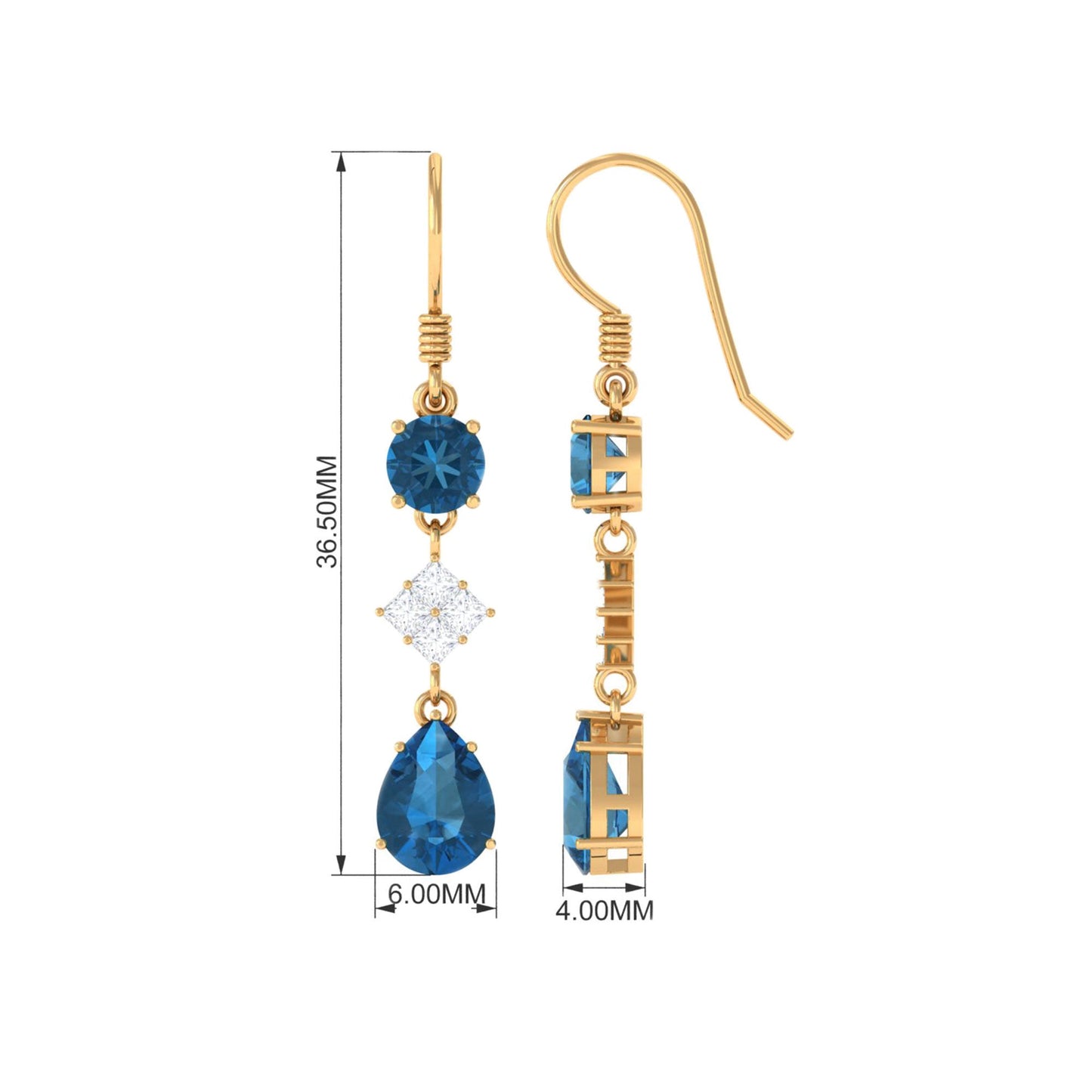 2.3 CT London Blue Topaz and Diamond Dangle Drop Earrings