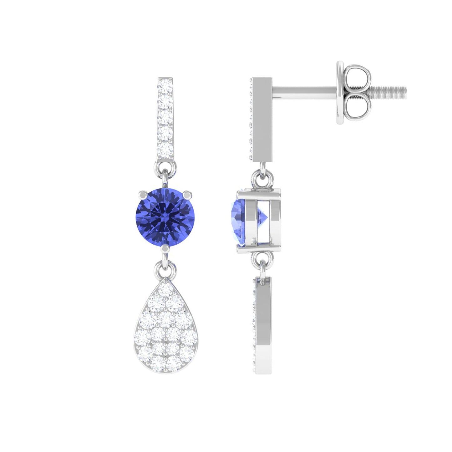 1 Carat Classic Tanzanite Dangle Drop Earrings with Diamond Accent