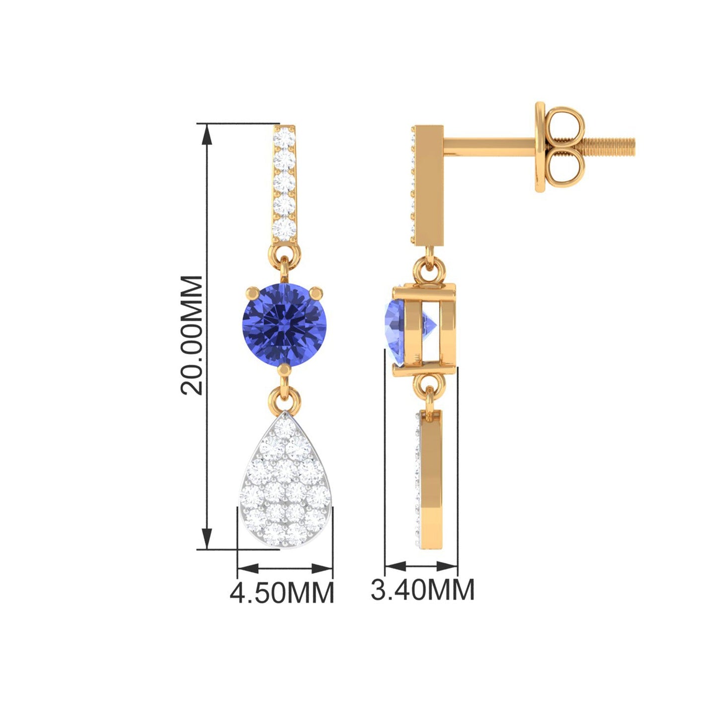 1 Carat Classic Tanzanite Dangle Drop Earrings with Diamond Accent