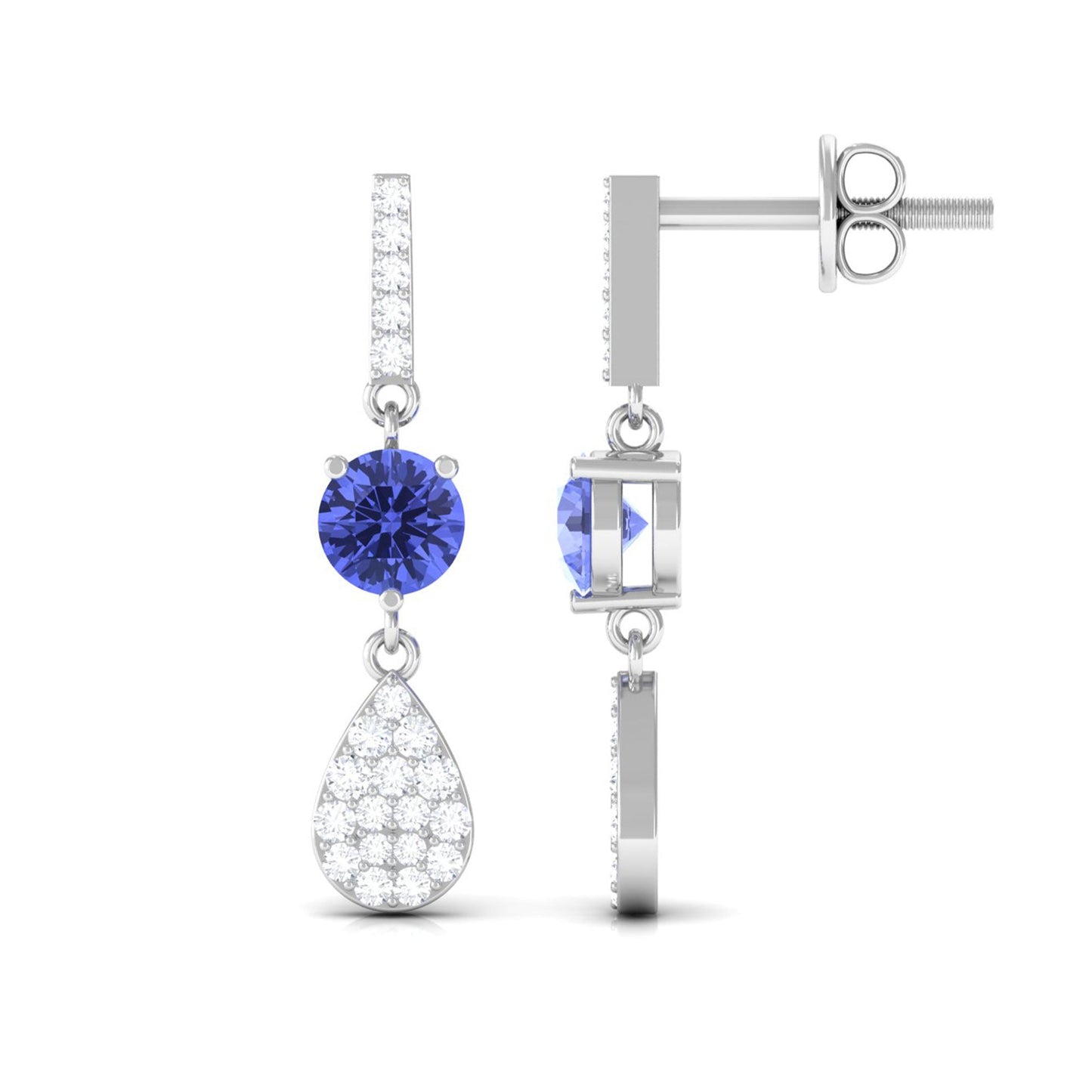 1 Carat Classic Tanzanite Dangle Drop Earrings with Diamond Accent