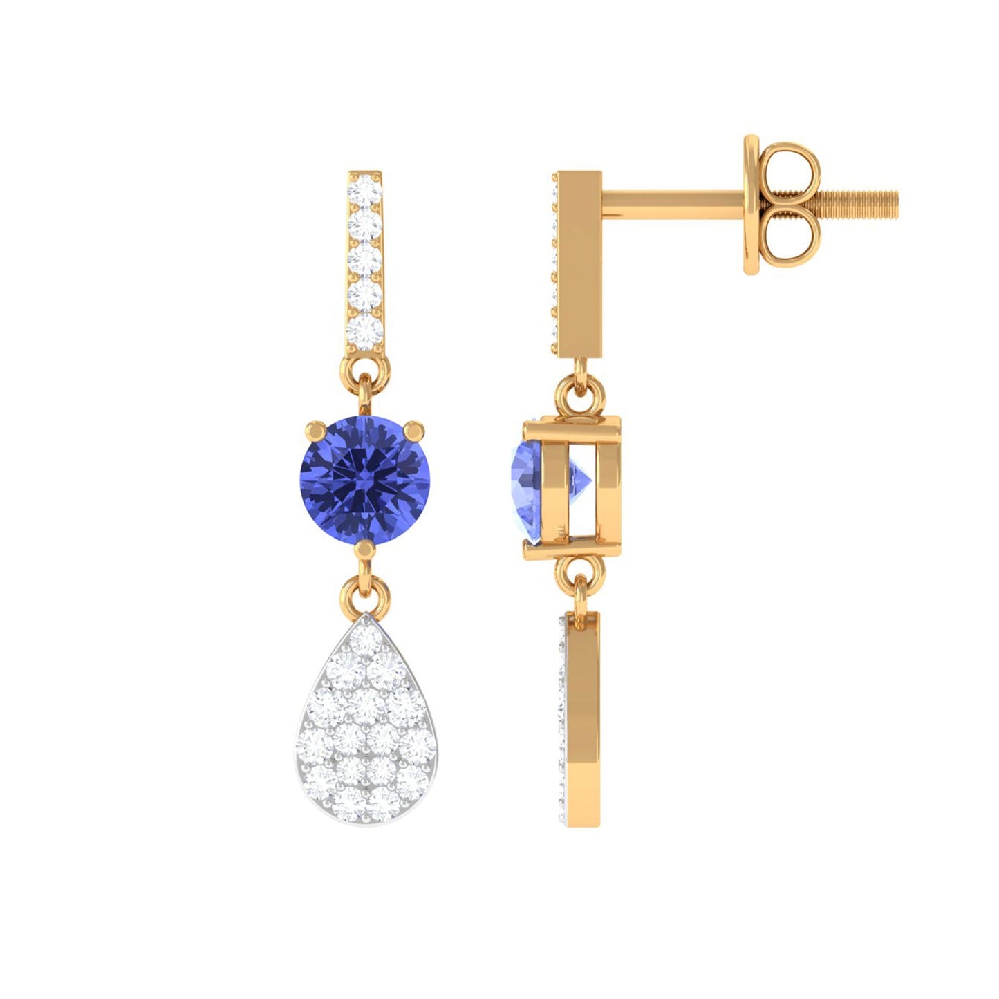 1 Carat Classic Tanzanite Dangle Drop Earrings with Diamond Accent