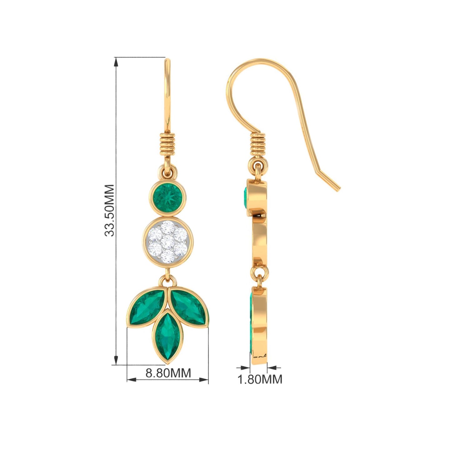 Nature Inspired Emerald Diamond Dangle Earrings