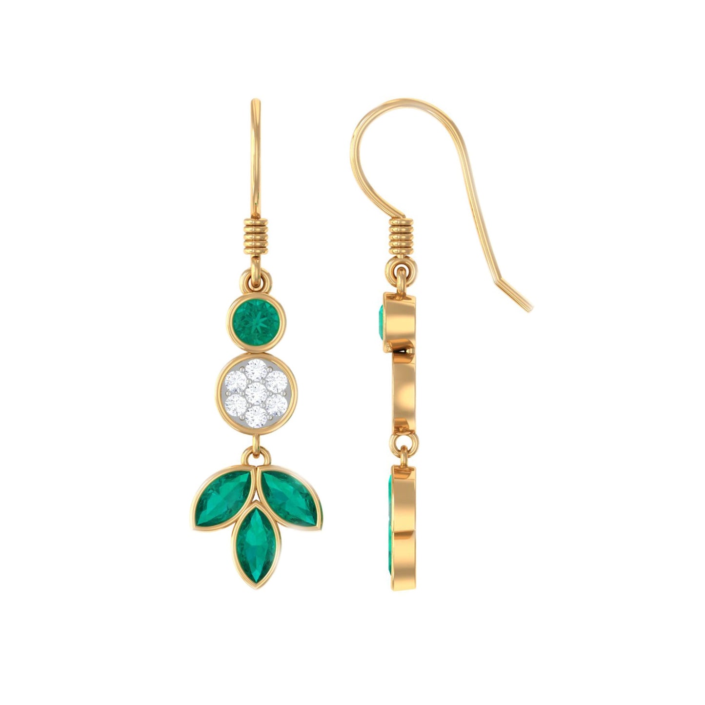 Nature Inspired Emerald Diamond Dangle Earrings